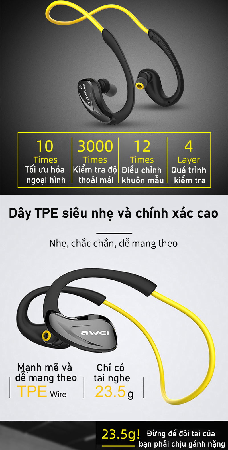 Mô tả Tai nghe Bluetooth đeo cổ Awei A880BL thể thao chạy bộ, tai bịt, ipx4 Chống Nước super bass - 4