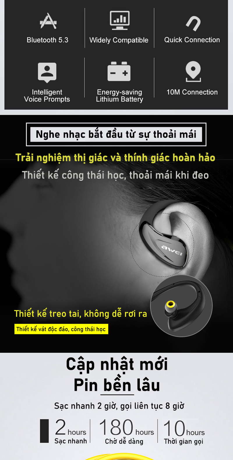 Mô tả Tai nghe Bluetooth đeo cổ Awei A880BL thể thao chạy bộ, tai bịt, ipx4 Chống Nước super bass - 7