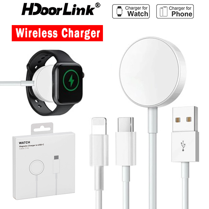 Mô tả Bộ sạc không dây HdoorLink 3 trong 1 Type C cho dòng đồng hồ A-ple Đồng hồ di động Bộ sạc nhanh không dây từ tính Đế sạc USB - 1