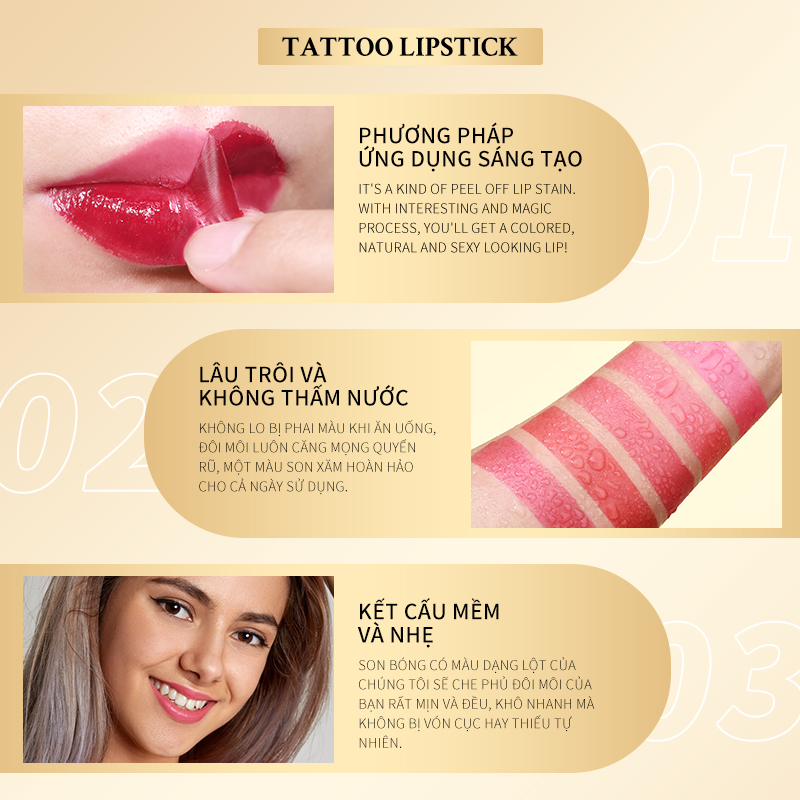 Mô tả KIMUSE 5 Màu Tùy Chọn Peel Off Lip Stain Tattoo Lipstick Lâu trôi và không thấm nước Peel Off Lip Make Up - 1
