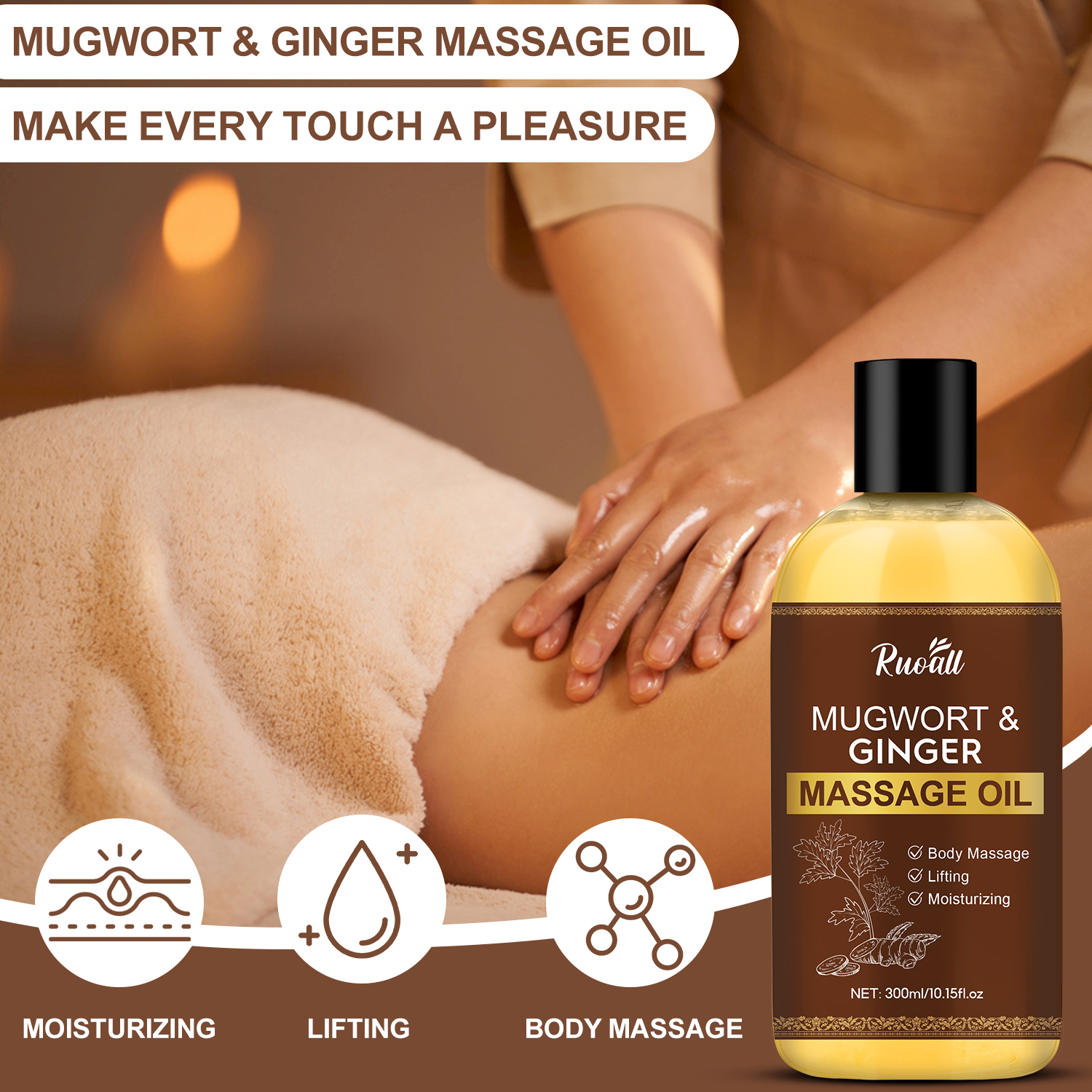 Mô tả Dầu Massage gừng ngải cứu tự nhiên RUOALL 300ml, Giảm đau cơ bắp, Thúc đẩy tuần hoàn máu - 5
