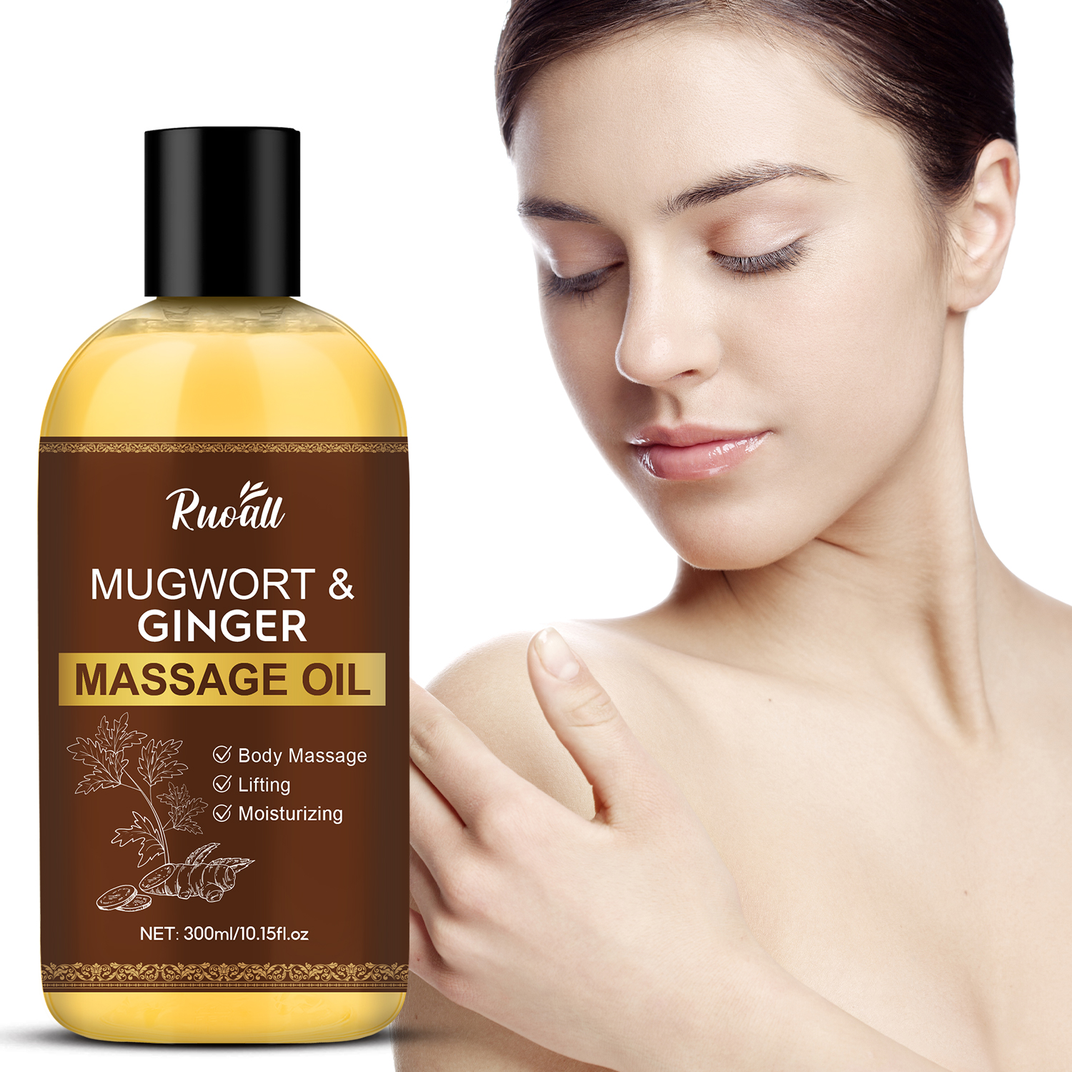 Mô tả Dầu Massage gừng ngải cứu tự nhiên RUOALL 300ml, Giảm đau cơ bắp, Thúc đẩy tuần hoàn máu - 1