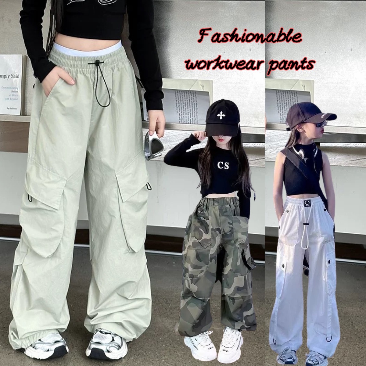 Quần túi hộp bé gái mới style Hàn, thiết kế nhiều túi, rằn ri nhiều màu ...