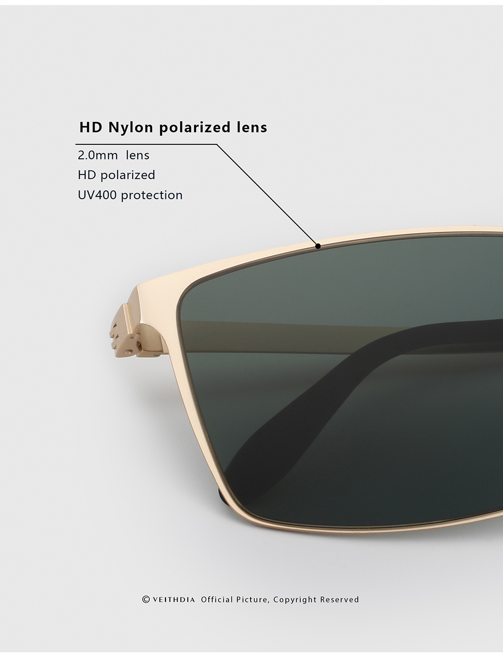 Mô tả Kính râm phân cực Nylon độ phân cực cao bằng thép không gỉ vuông VEITHDIA dành cho nam có khả năng chống tia cực tím Thích hợp cho ngoài trời V812 - 9
