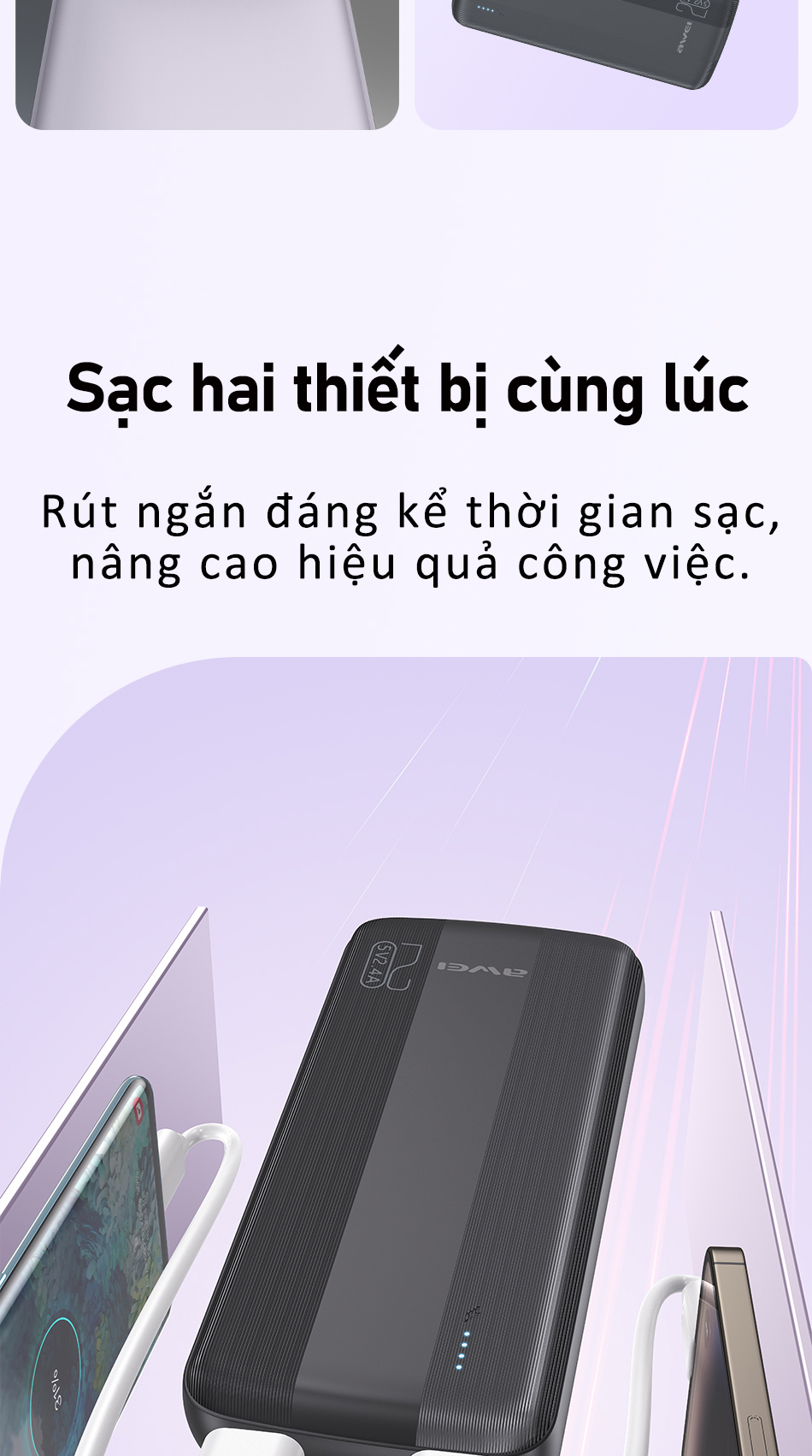 Mô tả Sạc Dự Phòng 20000mah Awei P19K Sạc Nhanh Cổng USB Kép Có Đèn LED Hỗ Trợ Sạc Nhanh Cho Điện Thoại - 4