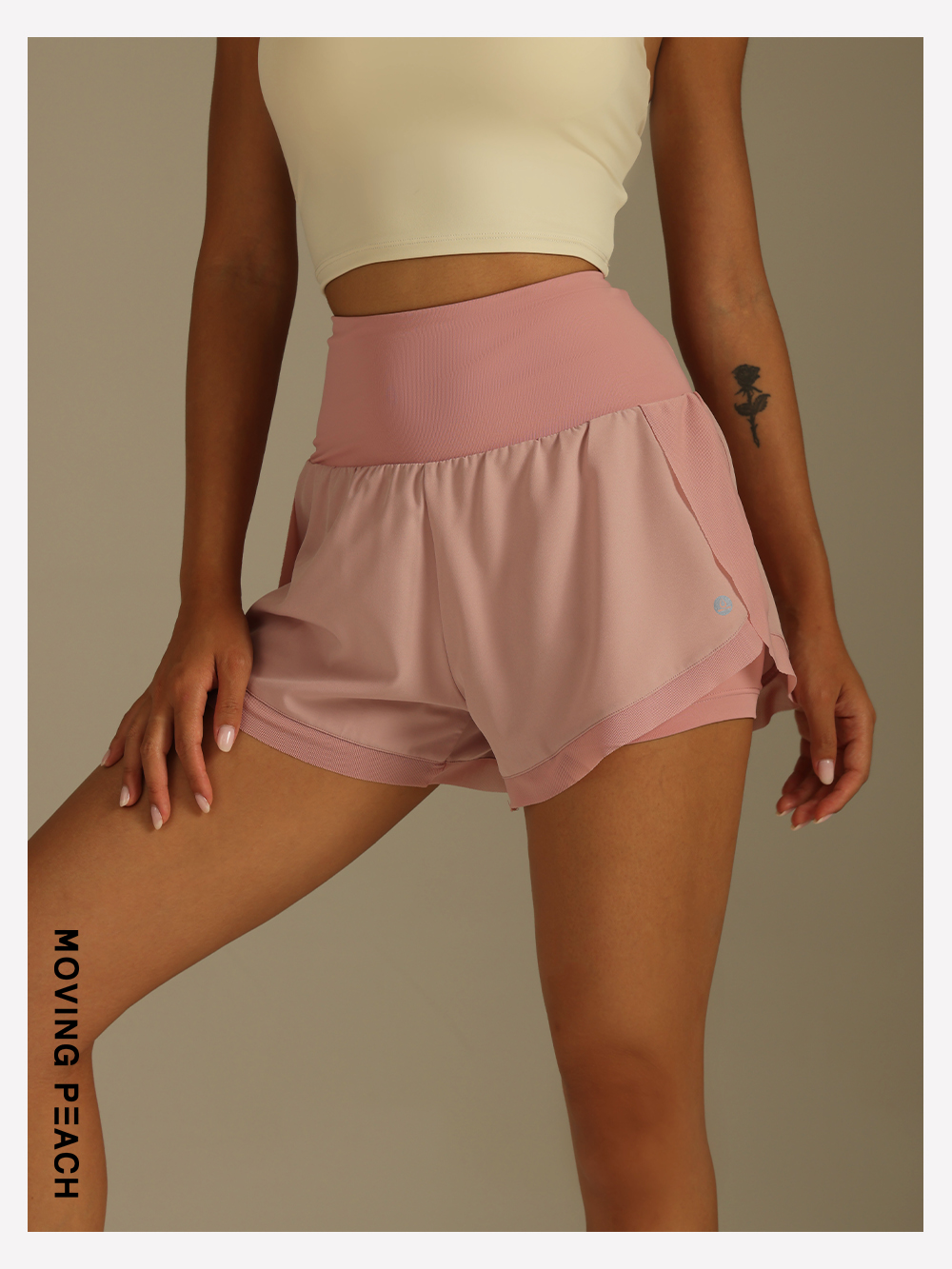 Mô tả MOVING PEACH Quần short chạy bộ thể thao Eo cao Lưới tập luyện Quần short đi xe đạp có túi APG - 7