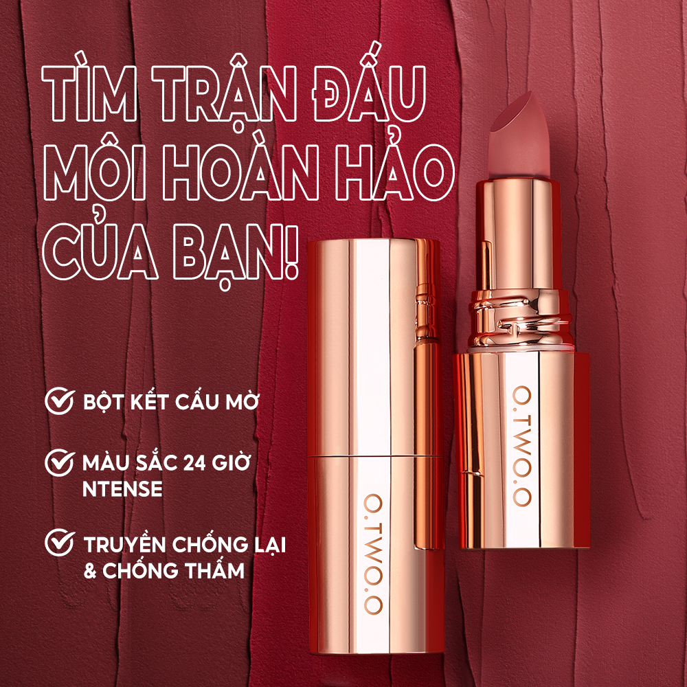 Mô tả O.two.o 14 Màu Matte Lipstick Khóa Màu Lâu Dài Mịn Glide Họa Tiết Nhung Sắc Tố Cao Cả Ngày Mặc Nhẹ Thoải Mái Màu Đậm - 4