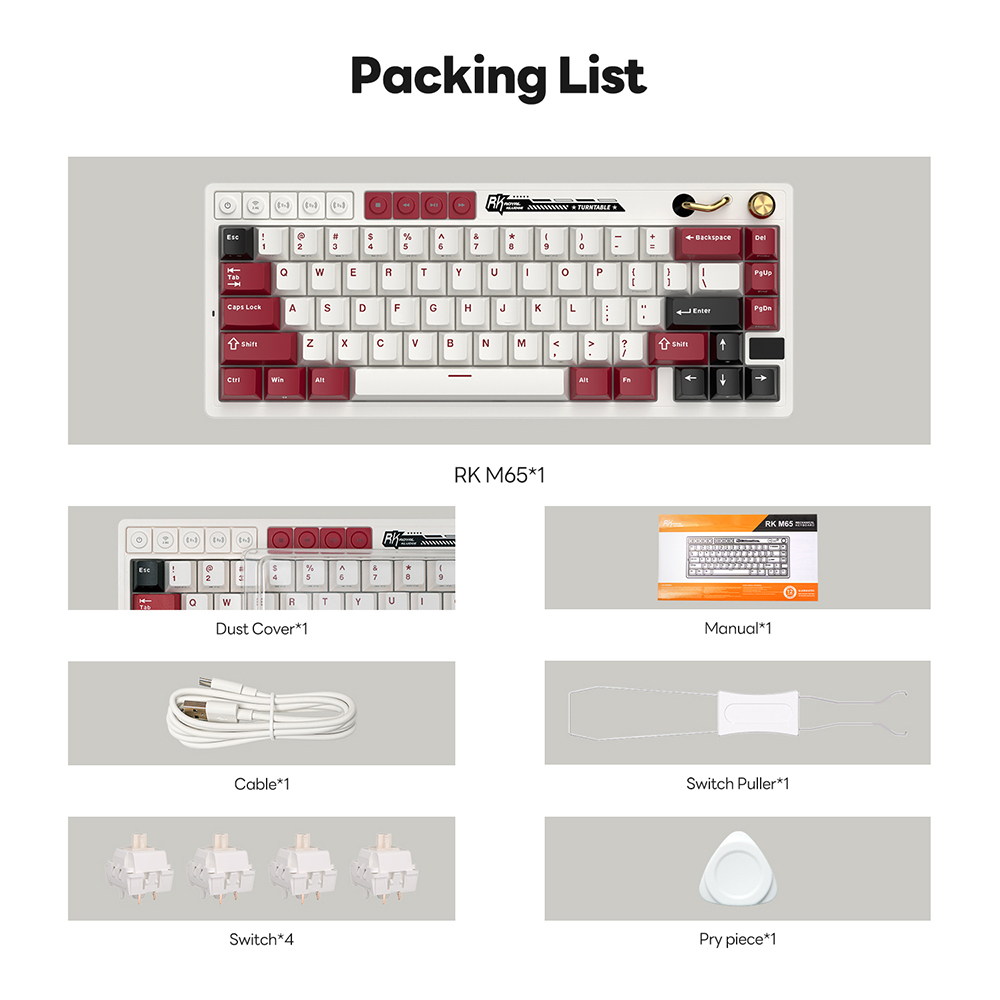 Mô tả Royal Kludge RK M65 Famicom 66 Key Tri-Mode RGB Có Dây Bluetooth 2.4G Không Dây Có Núm Bàn Phím Cơ - 12