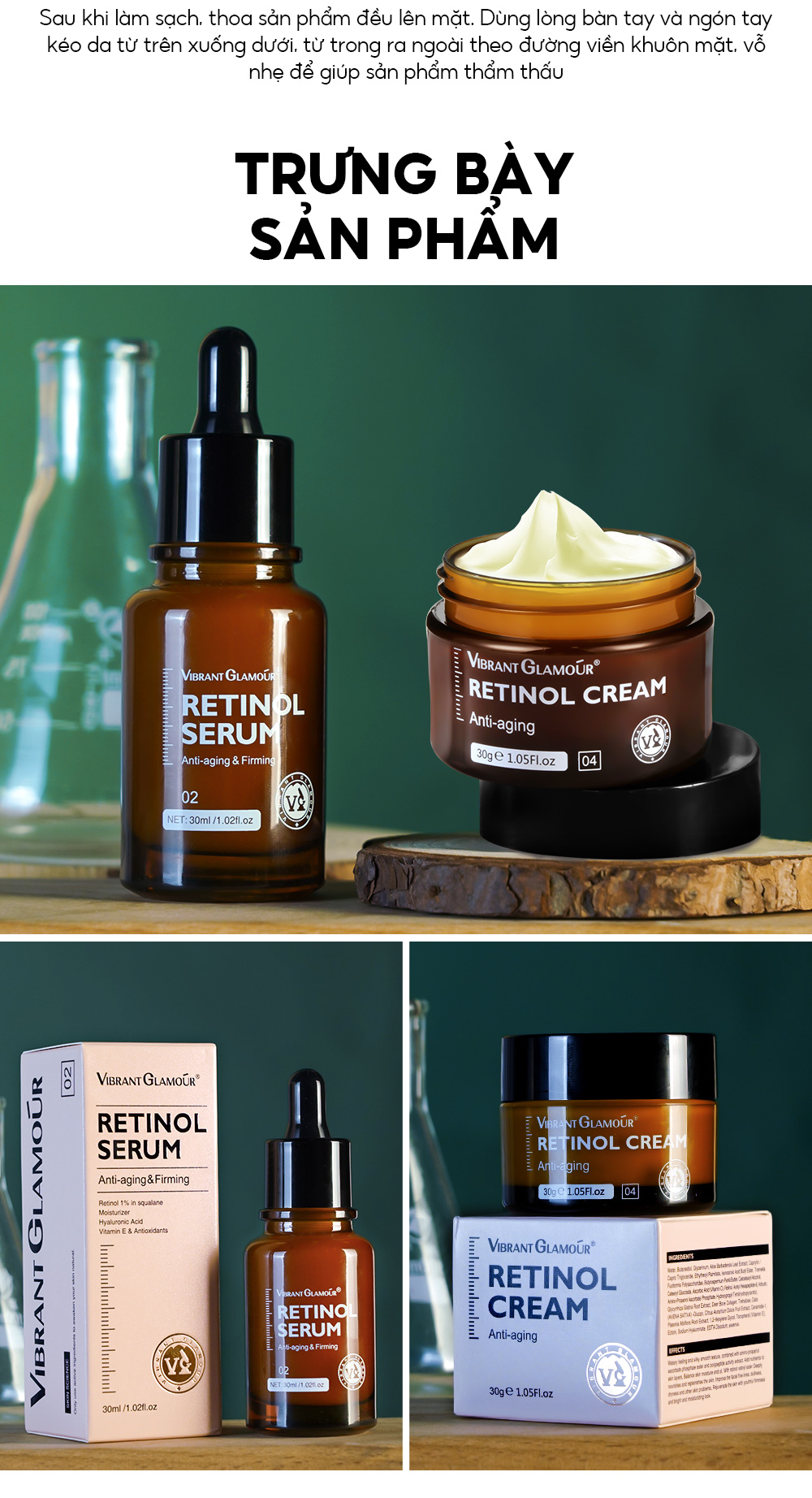Mô tả Kem Dưỡng Gấp Đôi Retinol VIBRANT GLAMOUR Chống lão hóa  Giảm nếp nhăn Làm sáng vết thâm Săn chắc da 30g - 12
