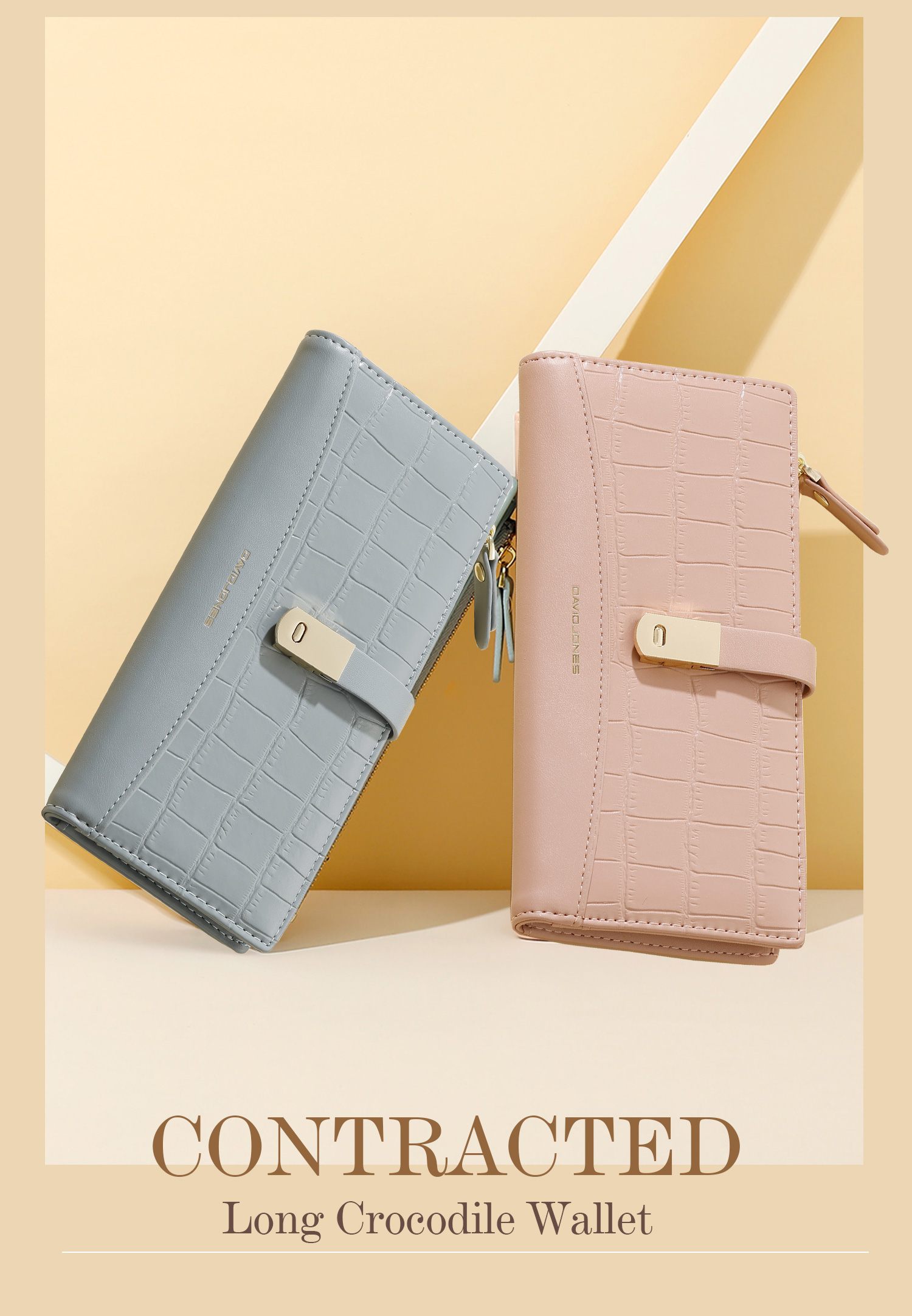 Mô tả David jones paris Ví Da Cá Sấu Dài 2 Ngăn Đựng Thẻ Điện Thoại Gập Lại Được Cho Nữ Và gilrs - 2