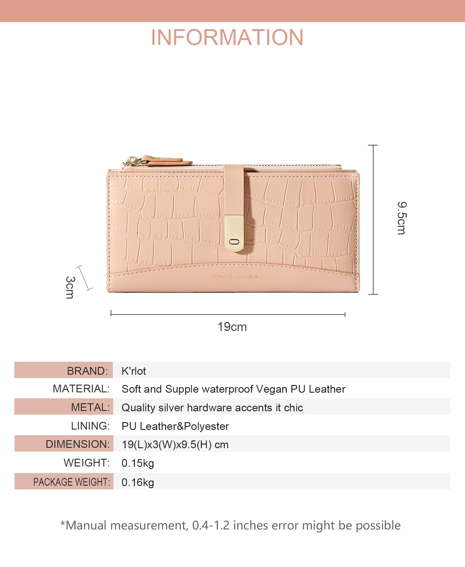Mô tả David jones paris Ví Da Cá Sấu Dài 2 Ngăn Đựng Thẻ Điện Thoại Gập Lại Được Cho Nữ Và gilrs - 6