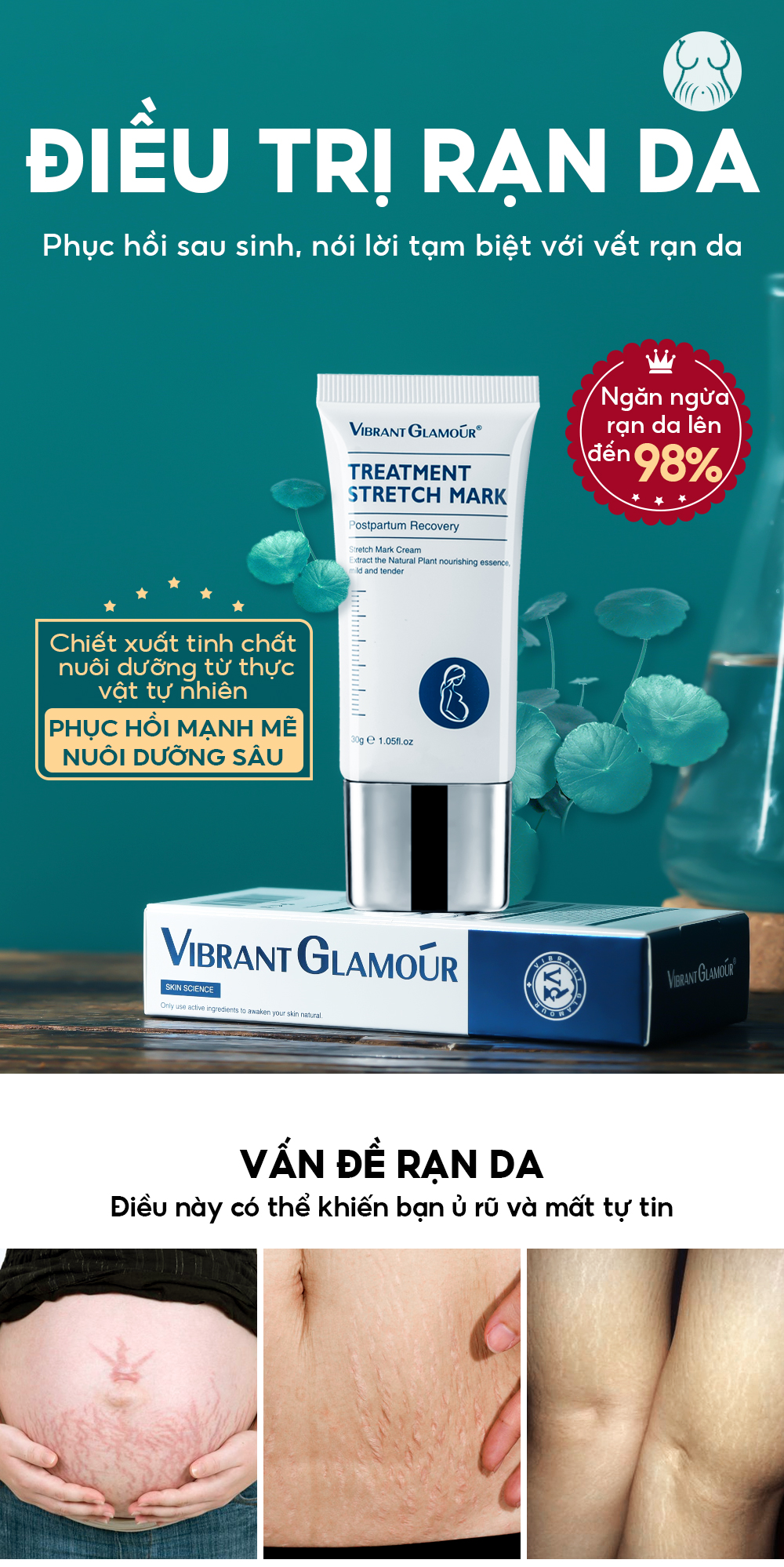 Mô tả Kem Hỗ Trợ Giảm Sẹo Sau Khi Sinh VIBRANT GLAMOUR Làm Trắng Và Săn Chắc Mịn Mượt Chống Lão Hóa 30g*2 - 1