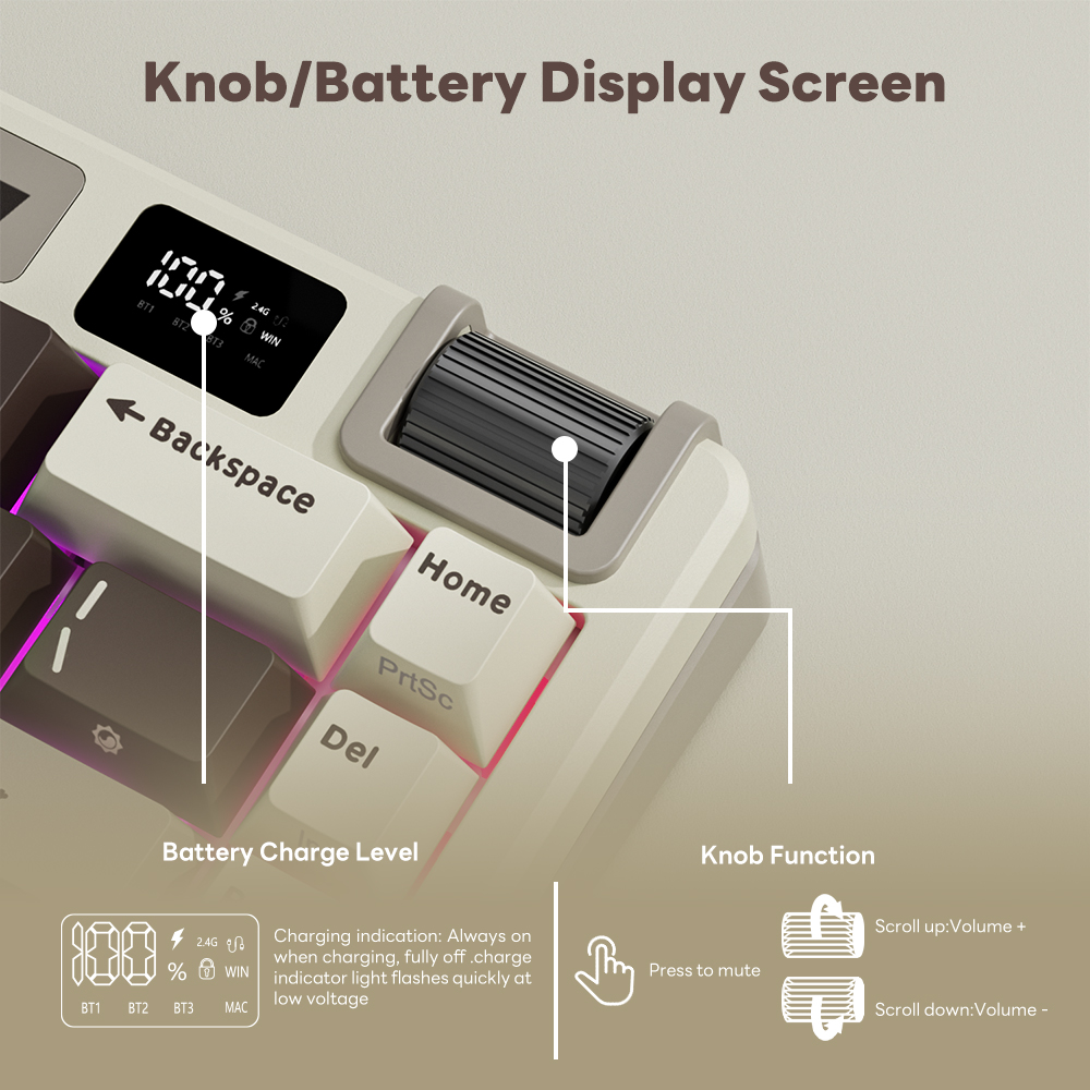 Mô tả Royal Kludge RK M70 Cyan Tím 73 Chìa Khóa Tri-Mode Không Dây Với Màn Hình TFT Đệm Bàn Phím Cơ - 2
