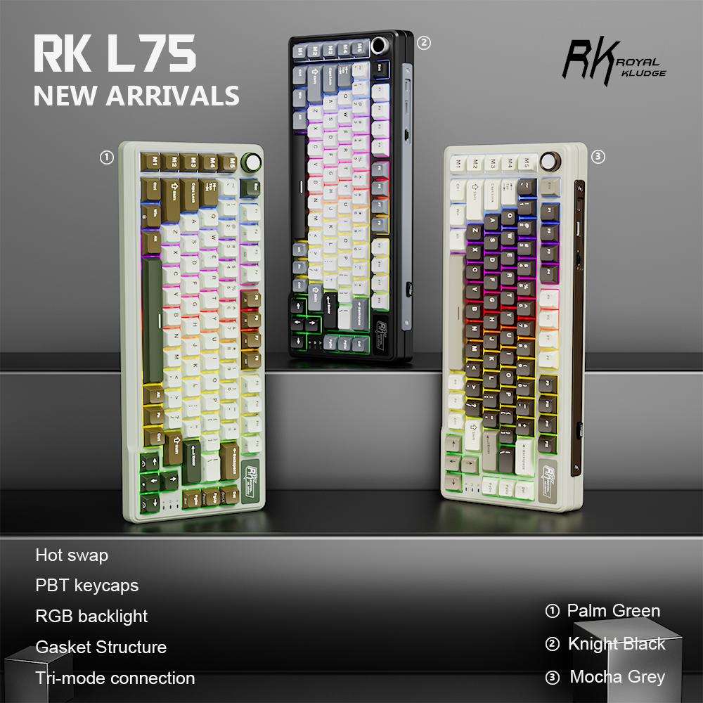Mô tả Royal Kludge RK L75 Knight Black 85 Key Diy Tri-Mode RGB Bàn phím cơ không dây Bluetooth 2.4G - 1