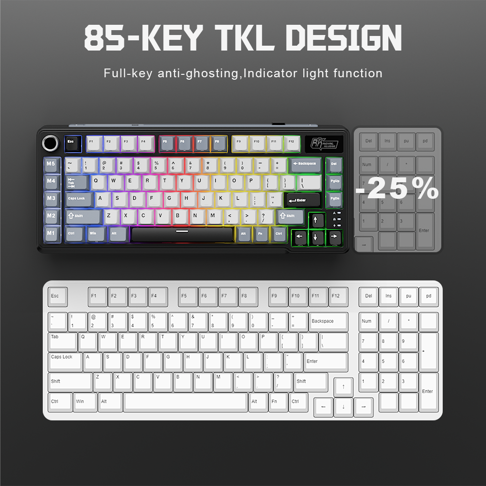 Mô tả Royal Kludge RK L75 Knight Black 85 Key Diy Tri-Mode RGB Bàn phím cơ không dây Bluetooth 2.4G - 2