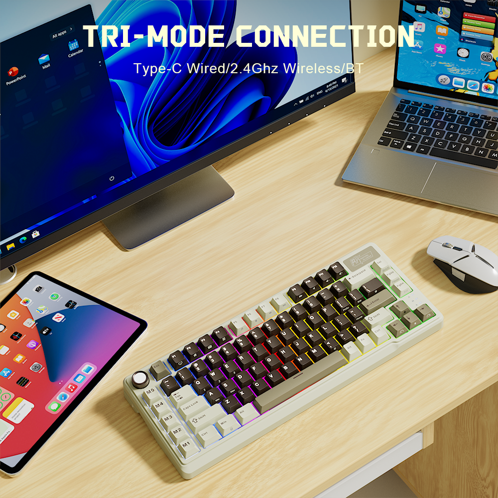 Mô tả Royal Kludge RK L75 Knight Black 85 Key Diy Tri-Mode RGB Bàn phím cơ không dây Bluetooth 2.4G - 5