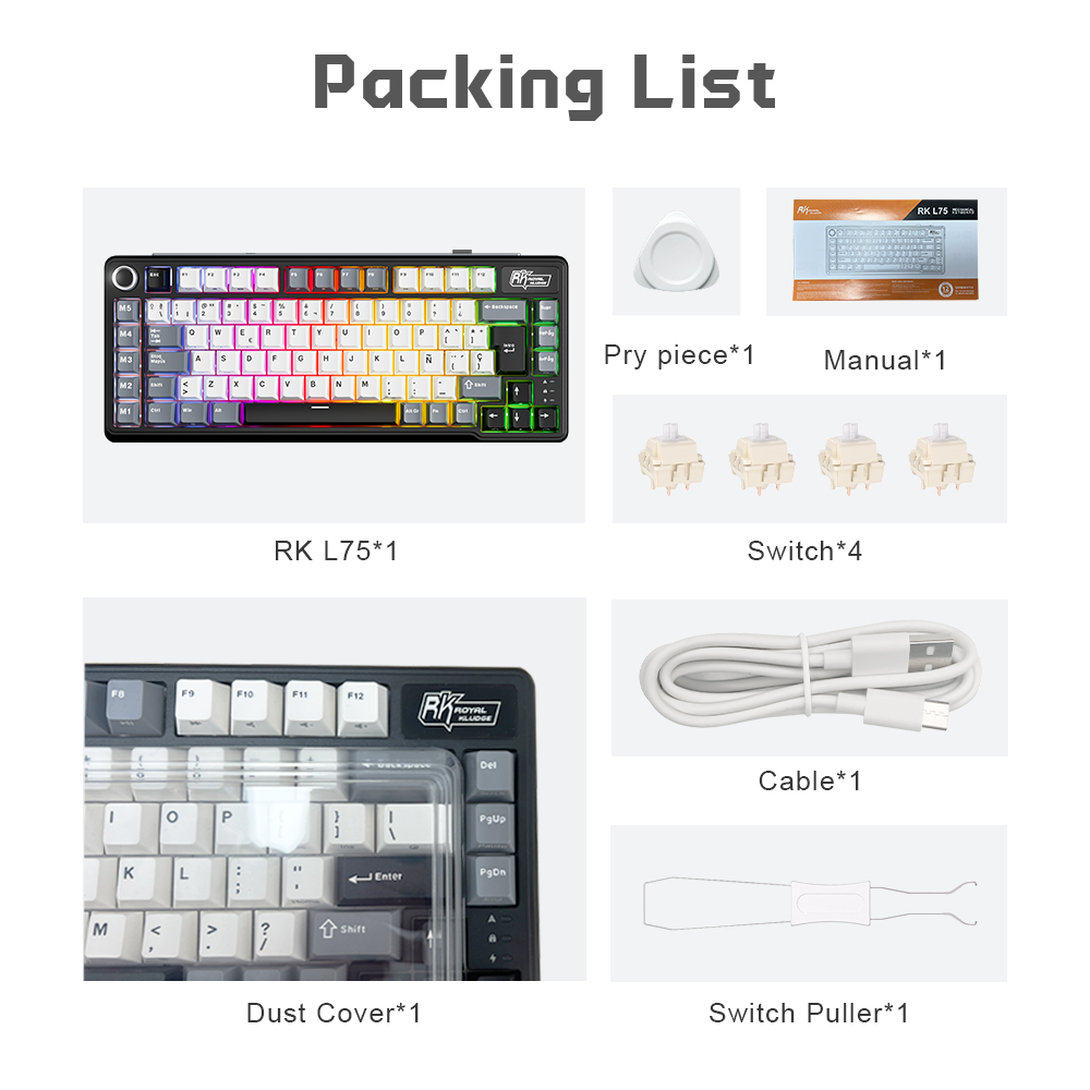 Mô tả Royal Kludge RK L75 Knight Black 85 Key Diy Tri-Mode RGB Bàn phím cơ không dây Bluetooth 2.4G - 12