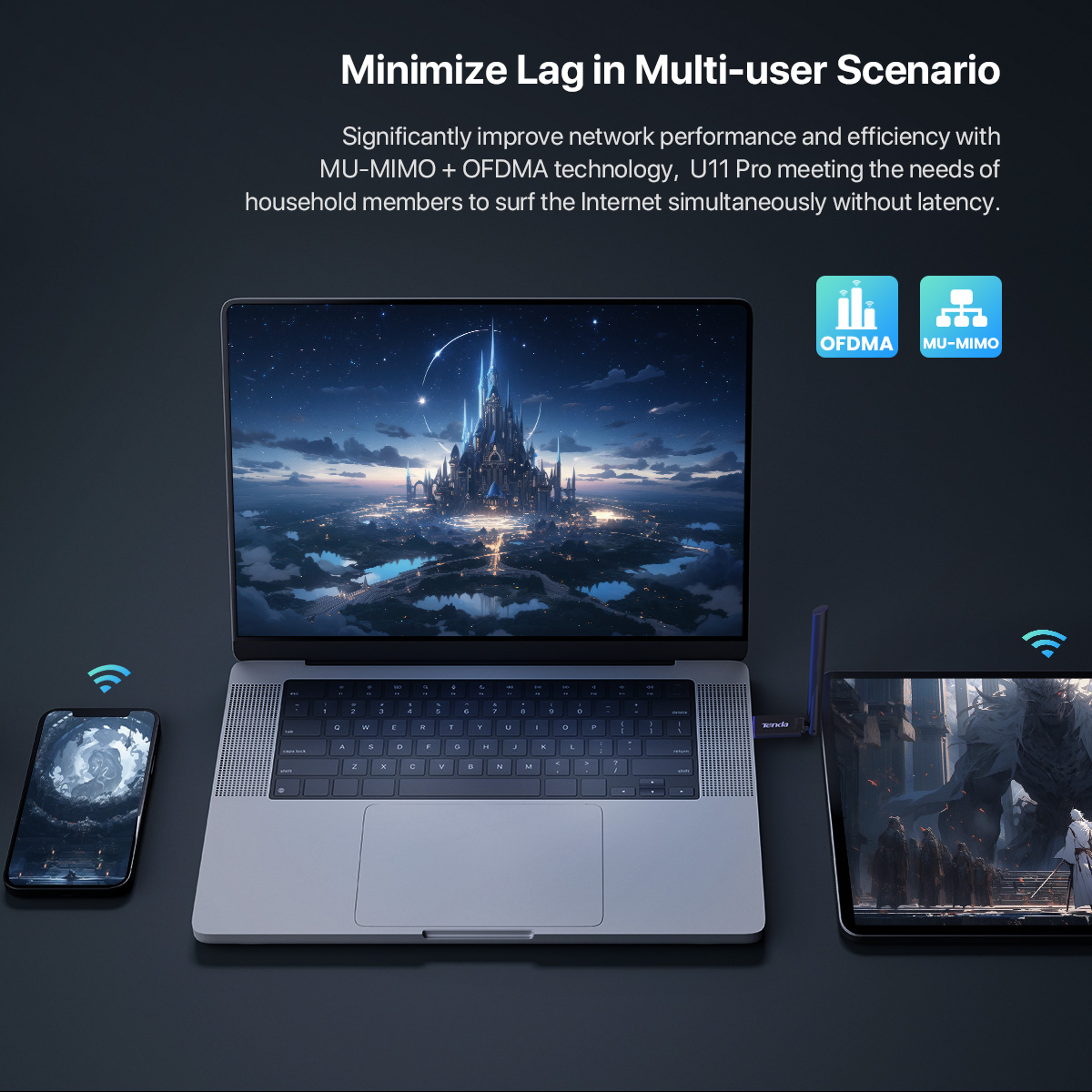 Mô tả Bộ chuyển đổi USB WiFi Tenda U11 Pro AX900 Thẻ tín hiệu WiFi Băng tần kép Ăng-ten 6dBi cho PC Laptop - 6