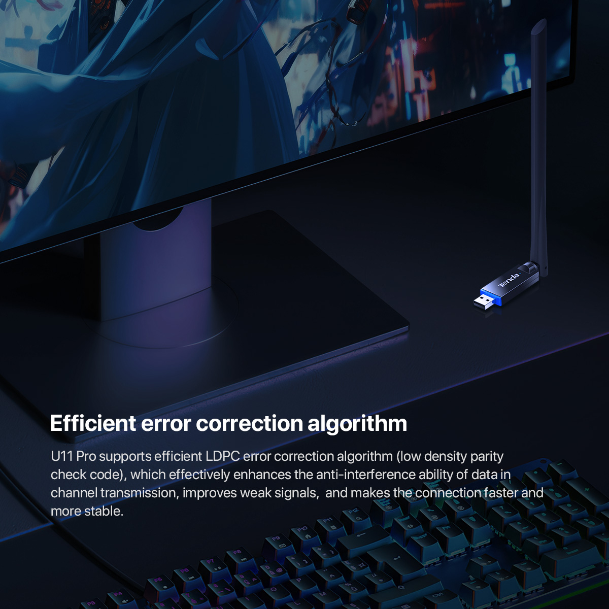 Mô tả Bộ chuyển đổi USB WiFi Tenda U11 Pro AX900 Thẻ tín hiệu WiFi Băng tần kép Ăng-ten 6dBi cho PC Laptop - 7