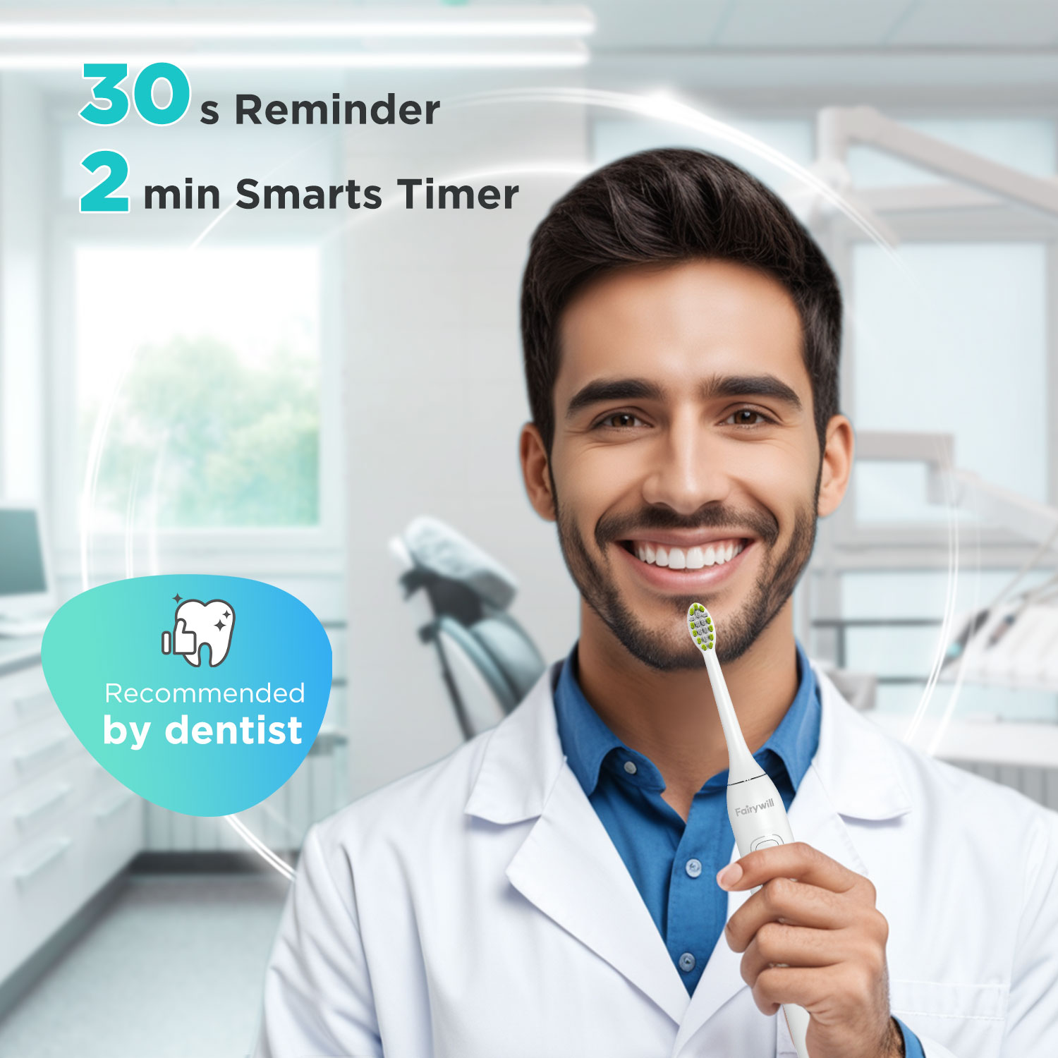 Mô tả Bàn chải đánh răng điện siêu âm Fairywill, rung 42000HZ / phút 8 đầu sạc cho người lớn, sạc đầy 4h cho 100 ngày - 4