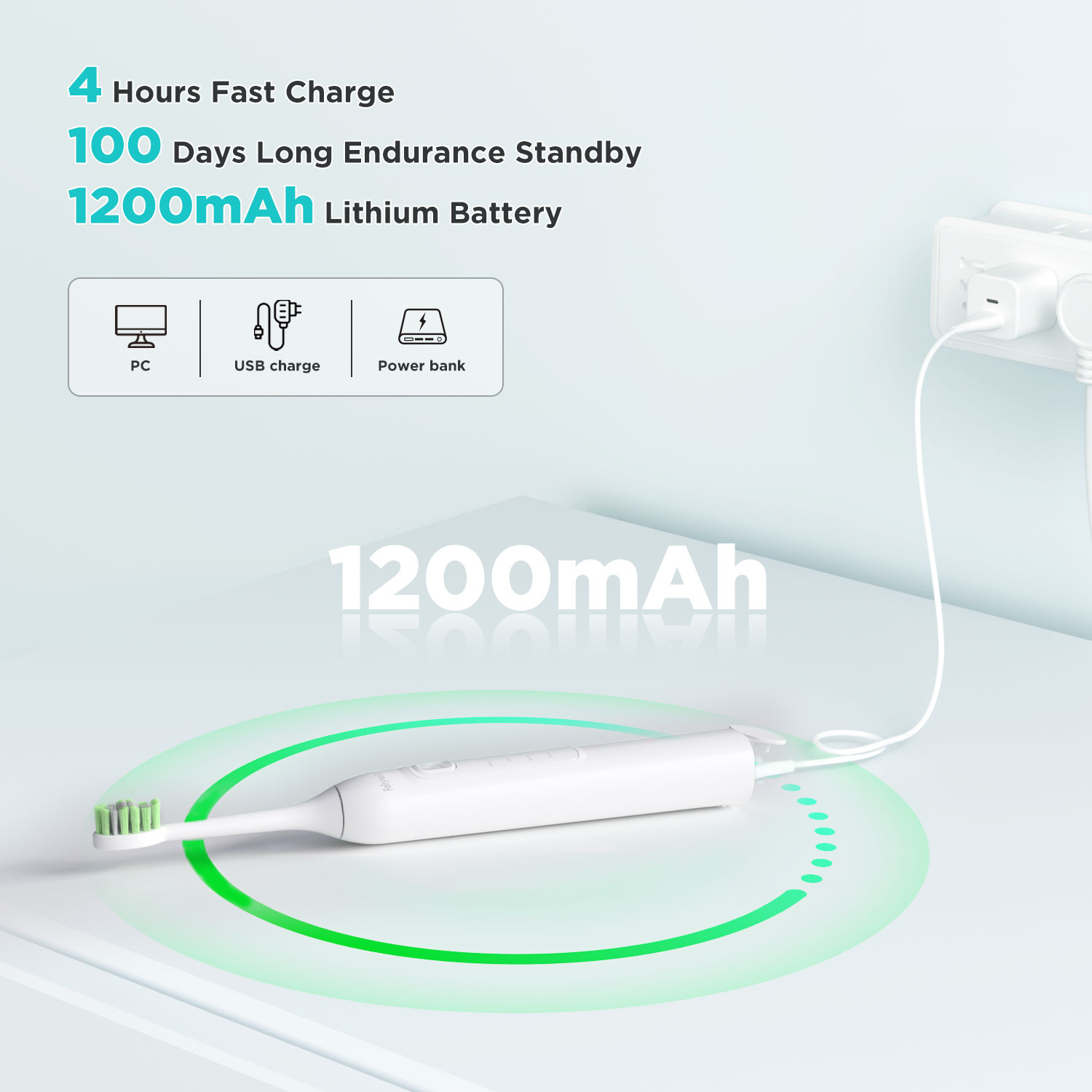 Mô tả Bàn chải đánh răng điện siêu âm Fairywill, rung 42000HZ / phút 8 đầu sạc cho người lớn, sạc đầy 4h cho 100 ngày - 5