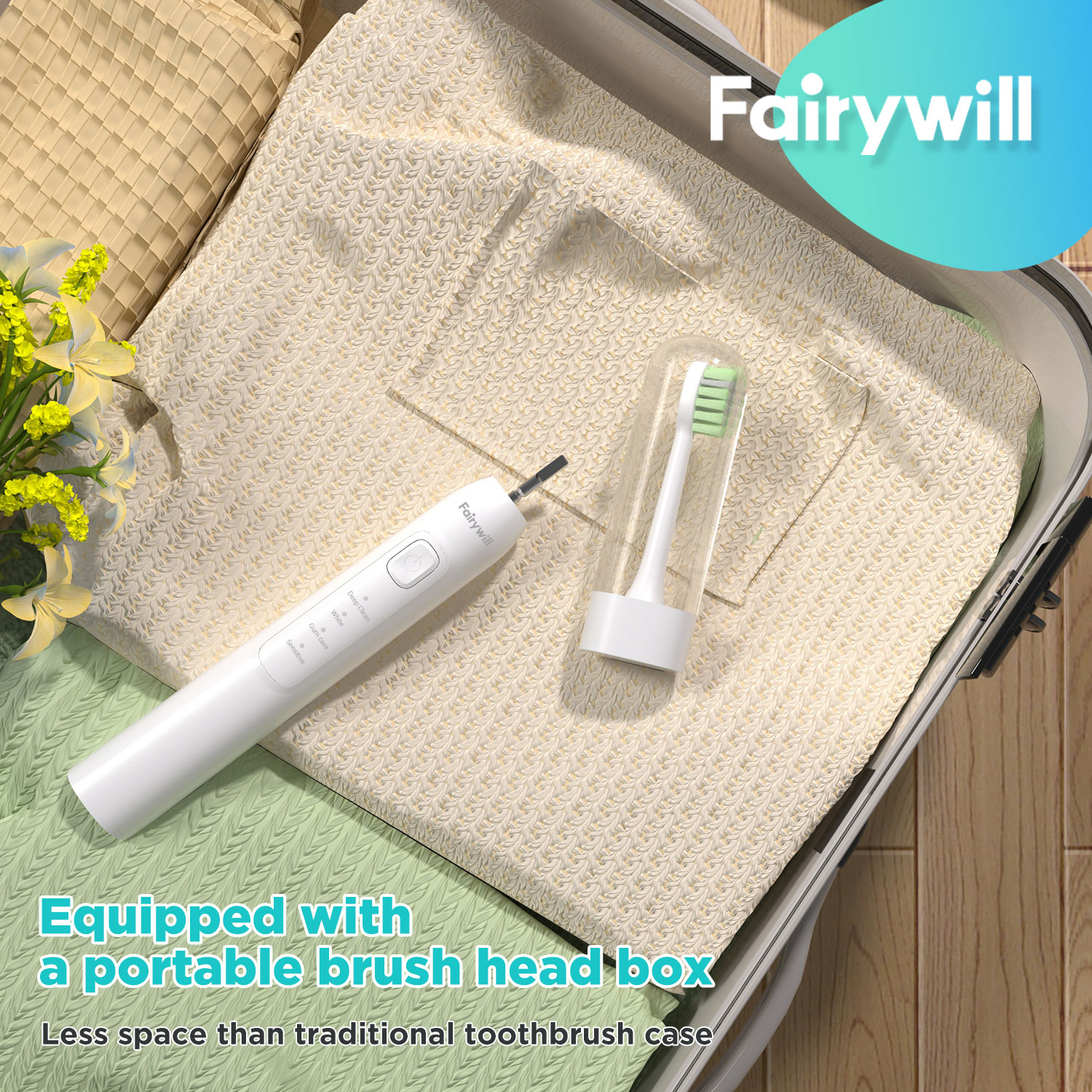 Mô tả Bàn chải đánh răng điện siêu âm Fairywill, rung 42000HZ / phút 8 đầu sạc cho người lớn, sạc đầy 4h cho 100 ngày - 8