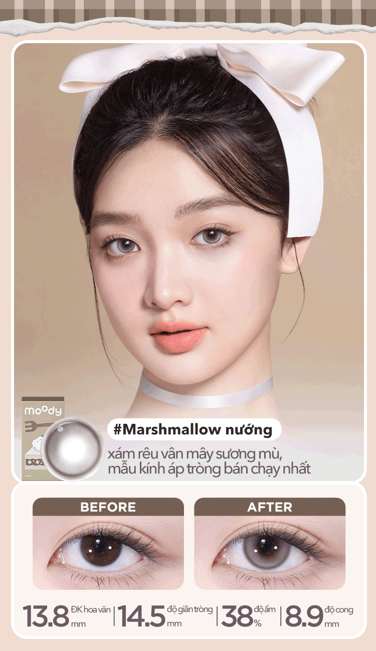 Mô tả Kính áp tròng 6 tháng moody màu nâu/đen tự nhiên, có độ cận 0-7, độ giãn tròng 14.0 – 14.5mm - 5