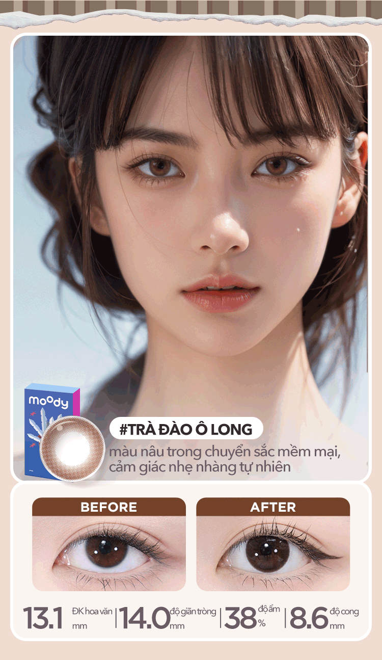 Mô tả Kính áp tròng 6 tháng moody màu nâu/đen tự nhiên, có độ cận 0-7, độ giãn tròng 14.0 – 14.5mm - 11