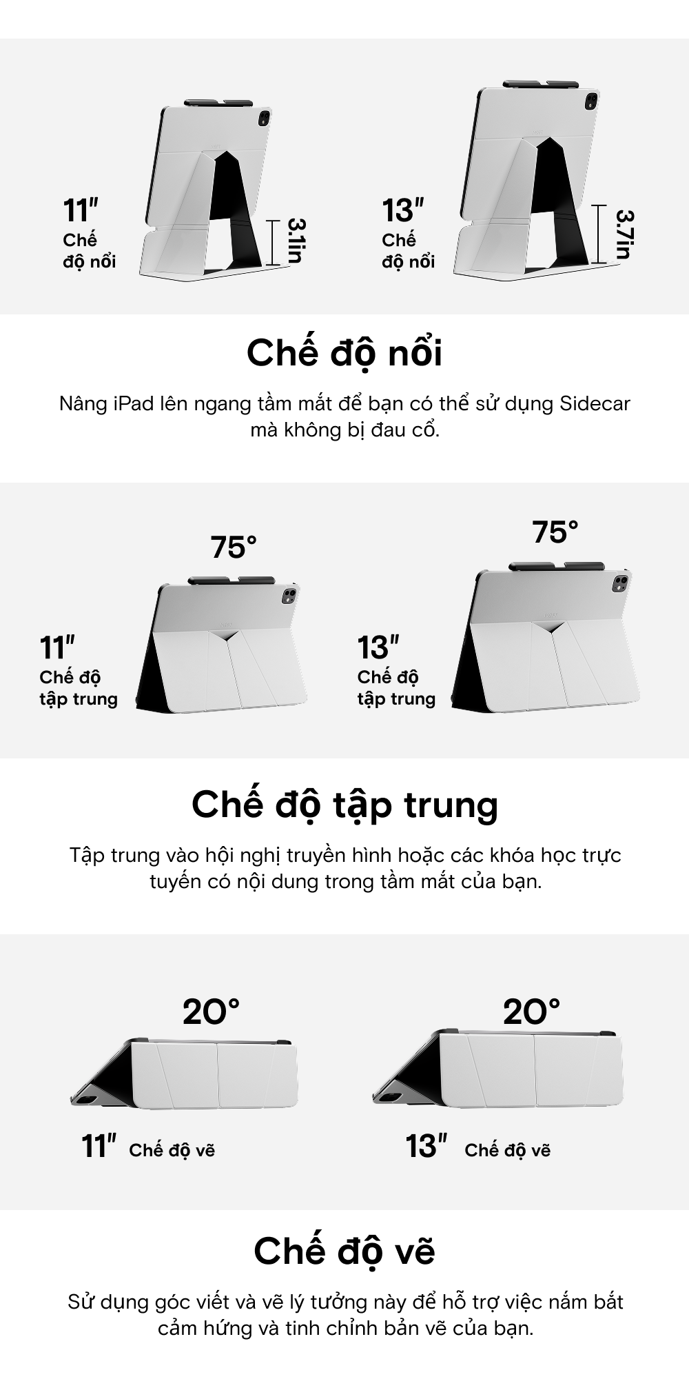 Mô tả Ốp điện thoại Folio phao MOFT cho iPad Air thế hệ thứ 6 11 '' M2 2024 & Pro 13 M4 Folio Giá đỡ bút chì - 5