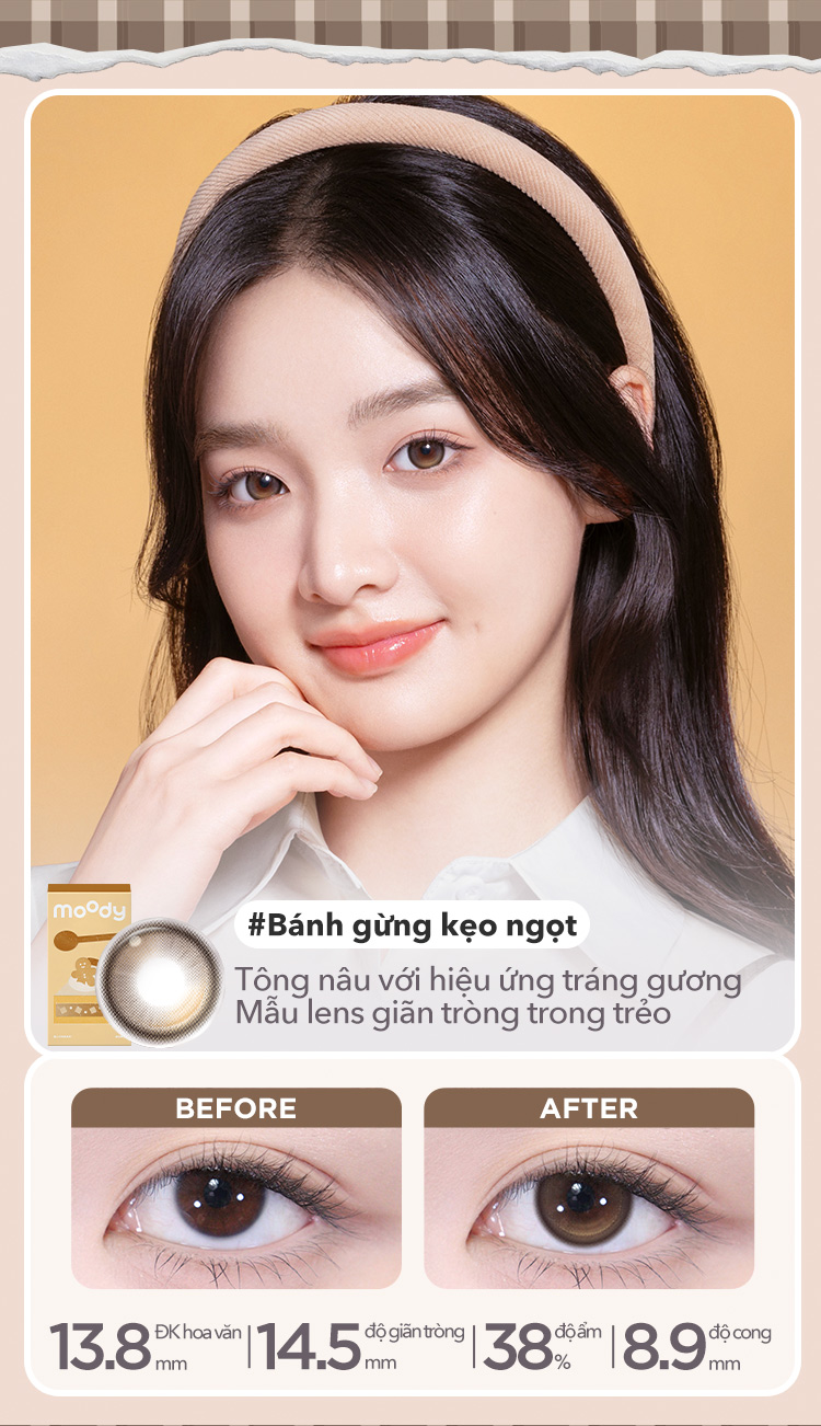 Mô tả Kính áp tròng dùng một lần moody, 6 tháng, mẫu nâu đen tự nhiên, độ cận 0-7, độ giãn tròng 14.0 - 14. 5mm, giá 1 cặp (02 chiếc) - 5