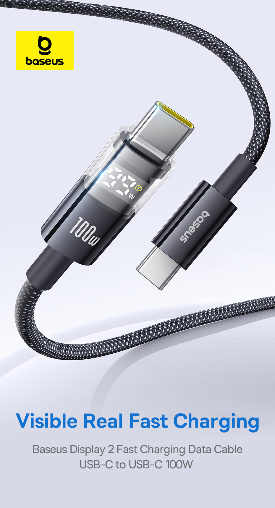 Mô tả Baseus Display 2 Cáp dữ liệu sạc nhanh USB-C sang USB-C 100W 1m / 2m - 1