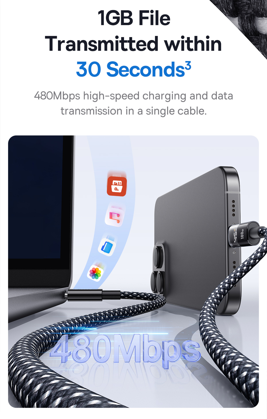 Mô tả Baseus Display 2 Cáp dữ liệu sạc nhanh USB-C sang USB-C 100W 1m / 2m - 10