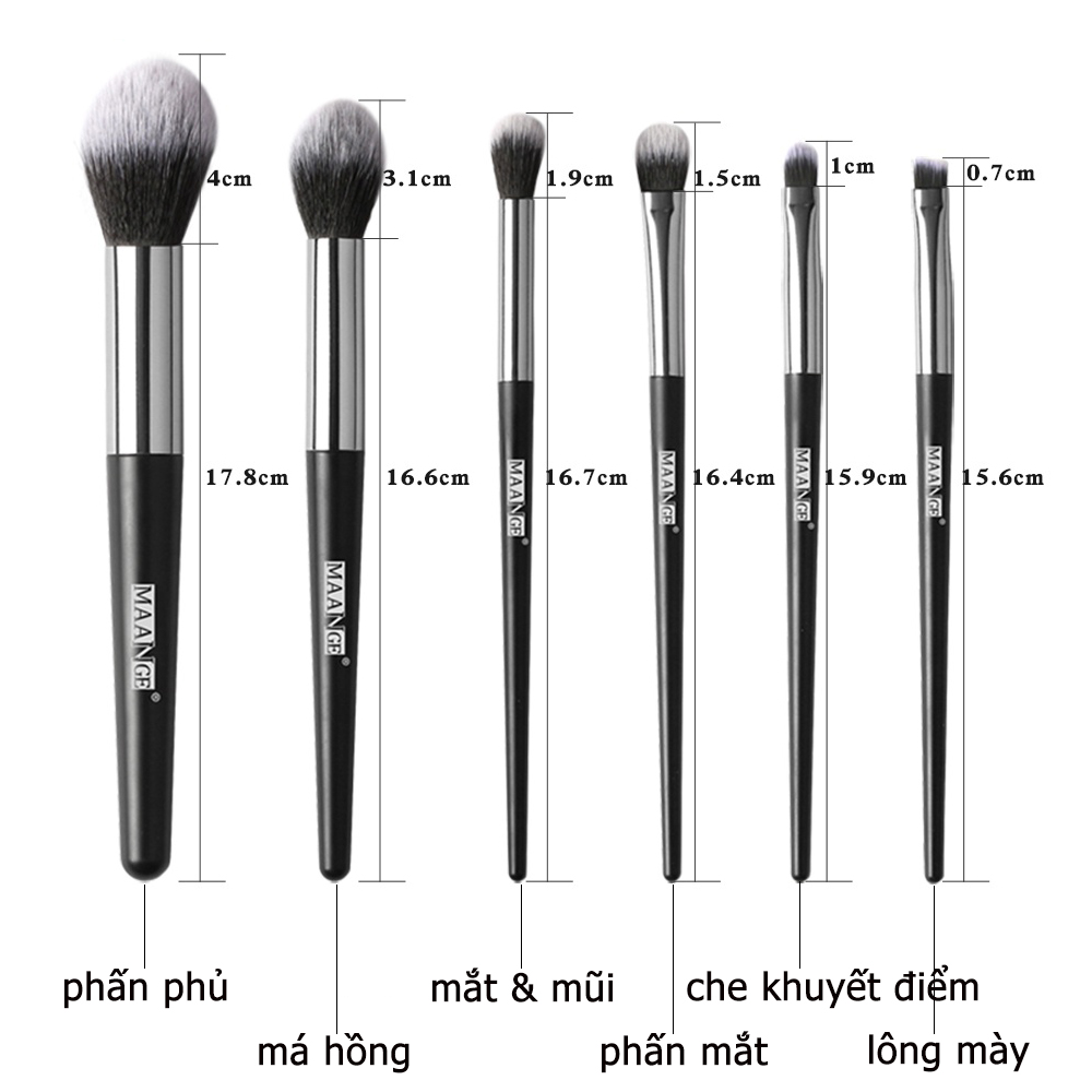 Mô tả MAANGE Bộ cọ makeup 6 cây cọ phấn phủ, má hồng, che khuyết điểm, màu mắt 5728 - 6