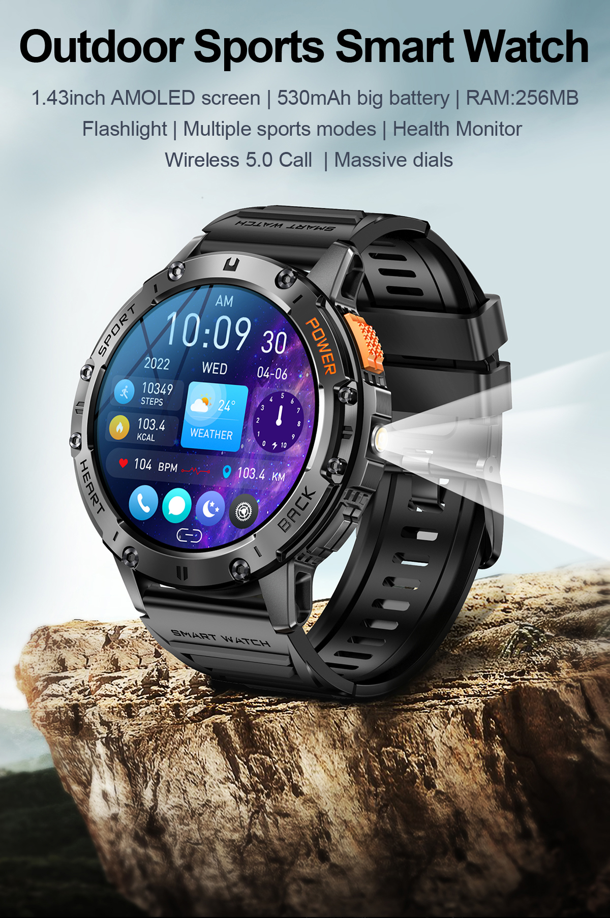 Mô tả Đồng hồ thông minh LIGE AMOLED 1.43 inch Màn hình cảm ứng toàn diện Cuộc gọi Bluetooth Đồng hồ tùy chỉnh Mặt theo dõi huyết áp nhịp tim - 1