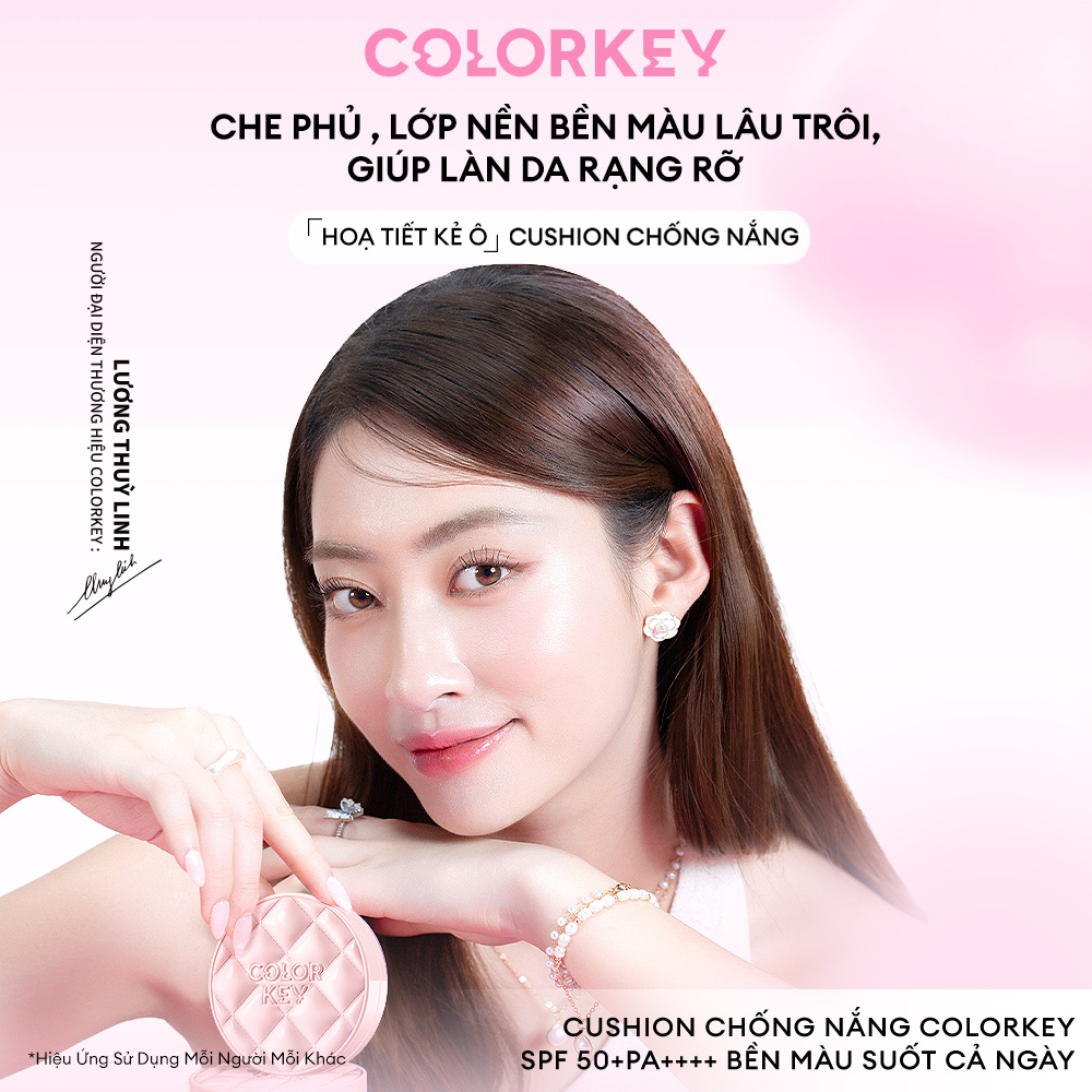Mô tả COLORKEY SPF50+ Cushion Chống Nắng Kẻ Ô Hồng, Mỏng Nhẹ Giữ Lớp Make-up Lâu Trôi, 11g - 1