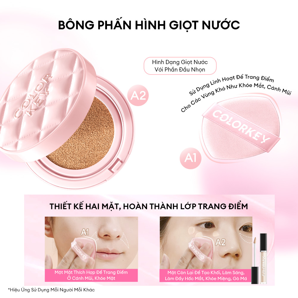 Mô tả COLORKEY SPF50+ Cushion Chống Nắng Kẻ Ô Hồng, Mỏng Nhẹ Giữ Lớp Make-up Lâu Trôi, 11g - 9