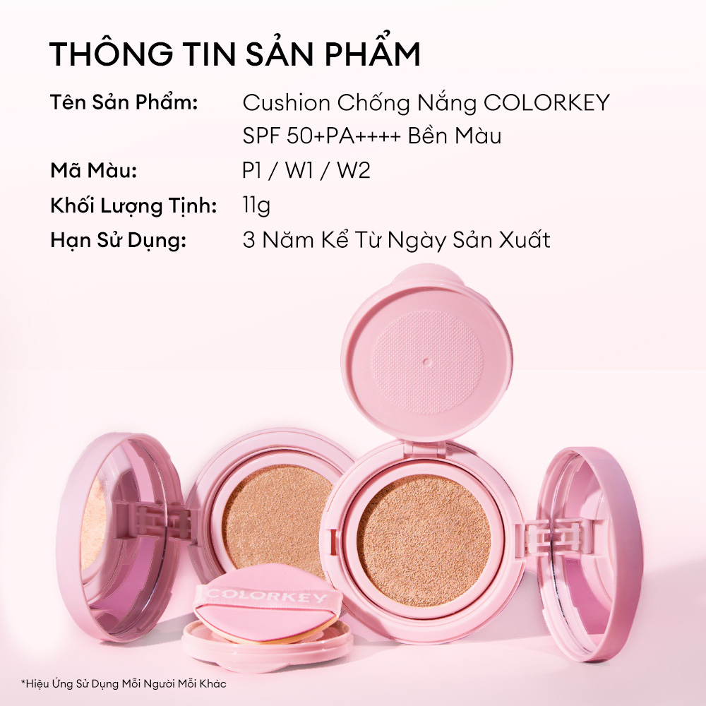 Mô tả COLORKEY SPF50+ Cushion Chống Nắng Kẻ Ô Hồng, Mỏng Nhẹ Giữ Lớp Make-up Lâu Trôi, 11g - 11