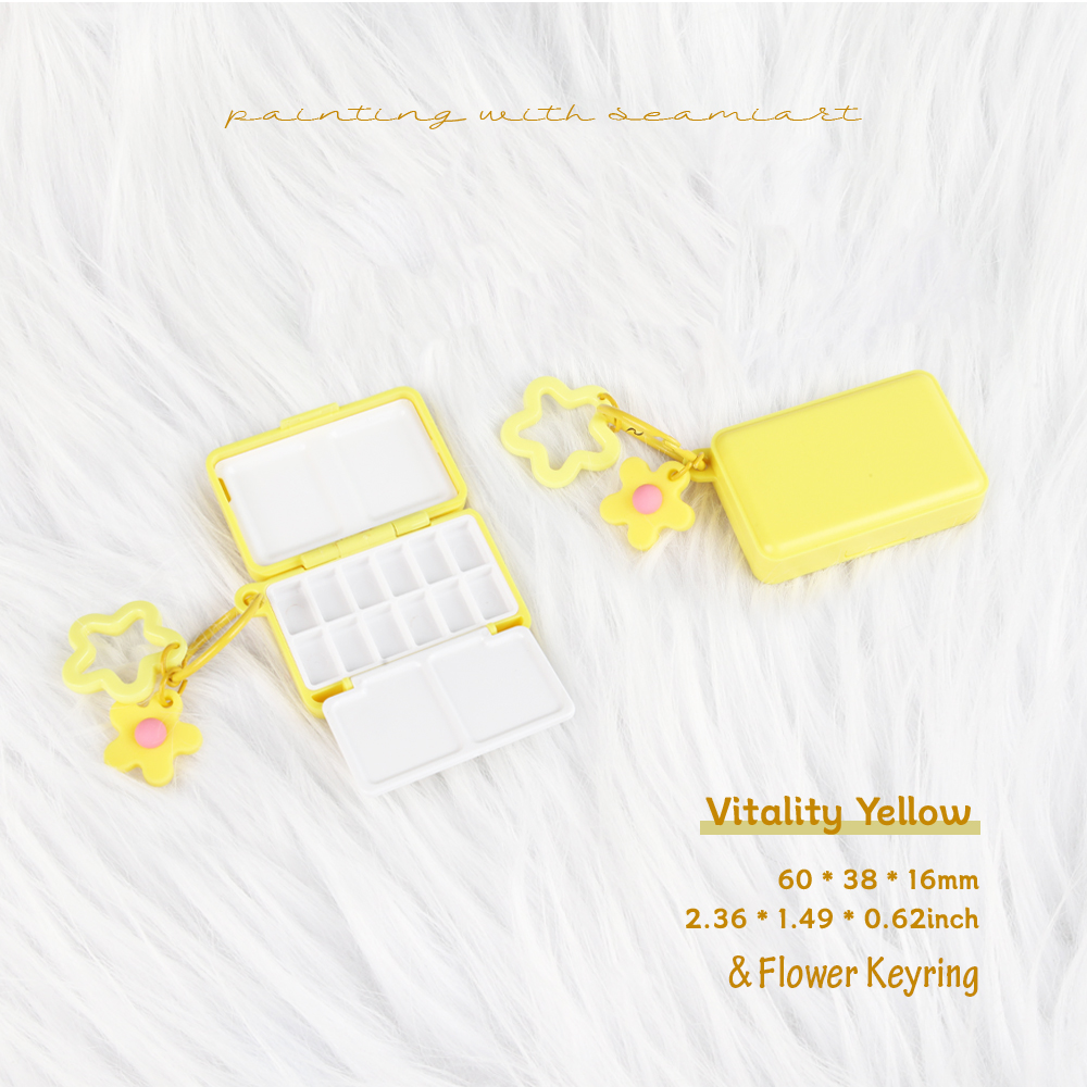 Mô tả Seamiart 12 Lưới Mini Du Lịch Nhựa Hộp Tranh Có Móc Khóa Di Động Màu Nước Bảng SS25 Xuân Hè Màu - 2