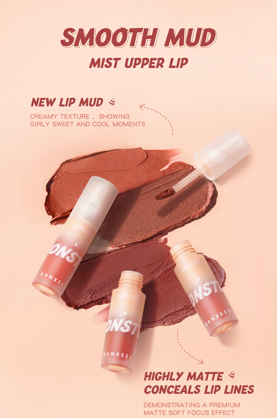 Mô tả Banxeer Lip Mud Matte Liptint Dual Use Lipstick Cho Lip & Cheek Sắc Tố Cao 24g - 2