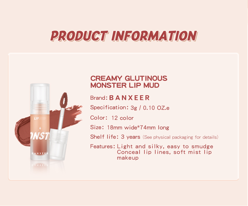 Mô tả Banxeer Lip Mud Matte Liptint Dual Use Lipstick Cho Lip & Cheek Sắc Tố Cao 24g - 12