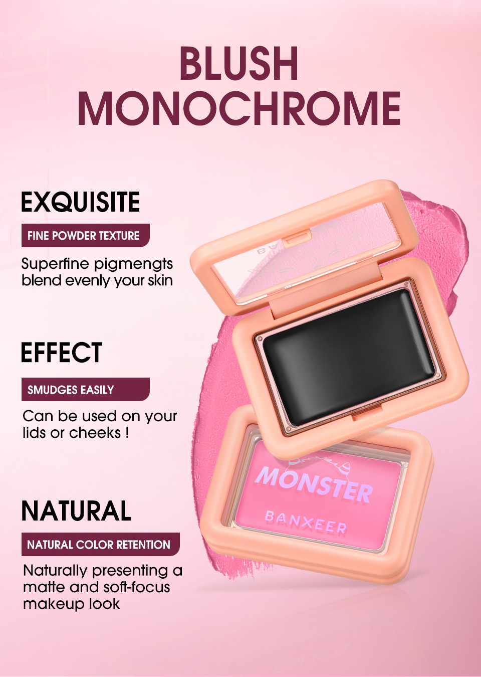 Mô tả Banxeer Đổi Màu Blush Bền Chống Thấm Nước Hydrating Gloss Lip & Cheek 5 Màu Mỹ Phẩm Làm Đẹp - 2