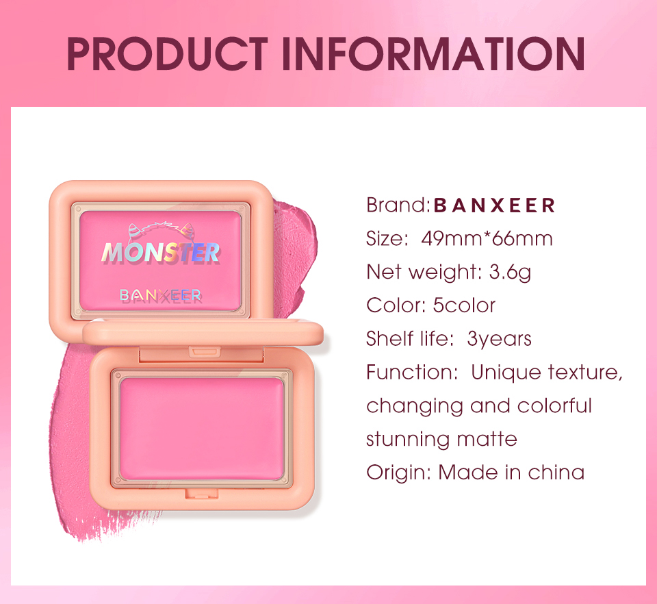 Mô tả Banxeer Đổi Màu Blush Bền Chống Thấm Nước Hydrating Gloss Lip & Cheek 5 Màu Mỹ Phẩm Làm Đẹp - 9