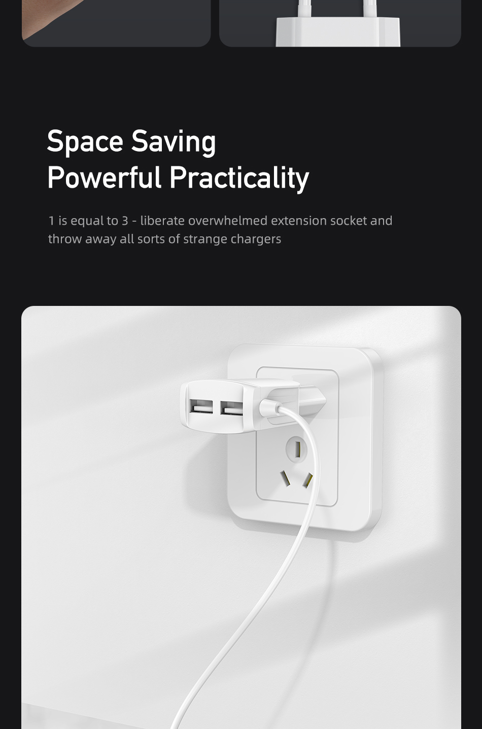 Mô tả Bộ sạc Awei C5 3 in 1 Sạc nhanh Type C 2 cổng USB EU 5V / 2.4A chính hãng An Toàn Ổn Định - 3