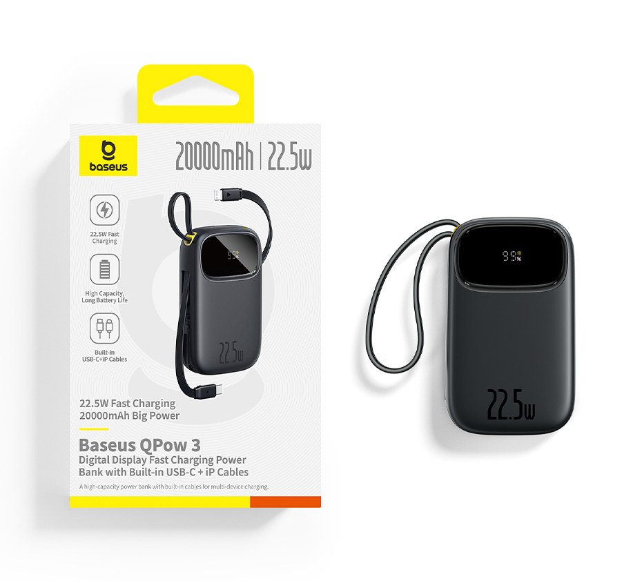 【CCC Certified】Baseus QPow3 Pin Dự Phòng Sạc Nhanh 22.5W – Màn Hình Kỹ Thuật Số, Cáp Kép, Nhỏ Gọn, CCC – ảnh mô tả chi tiết 12