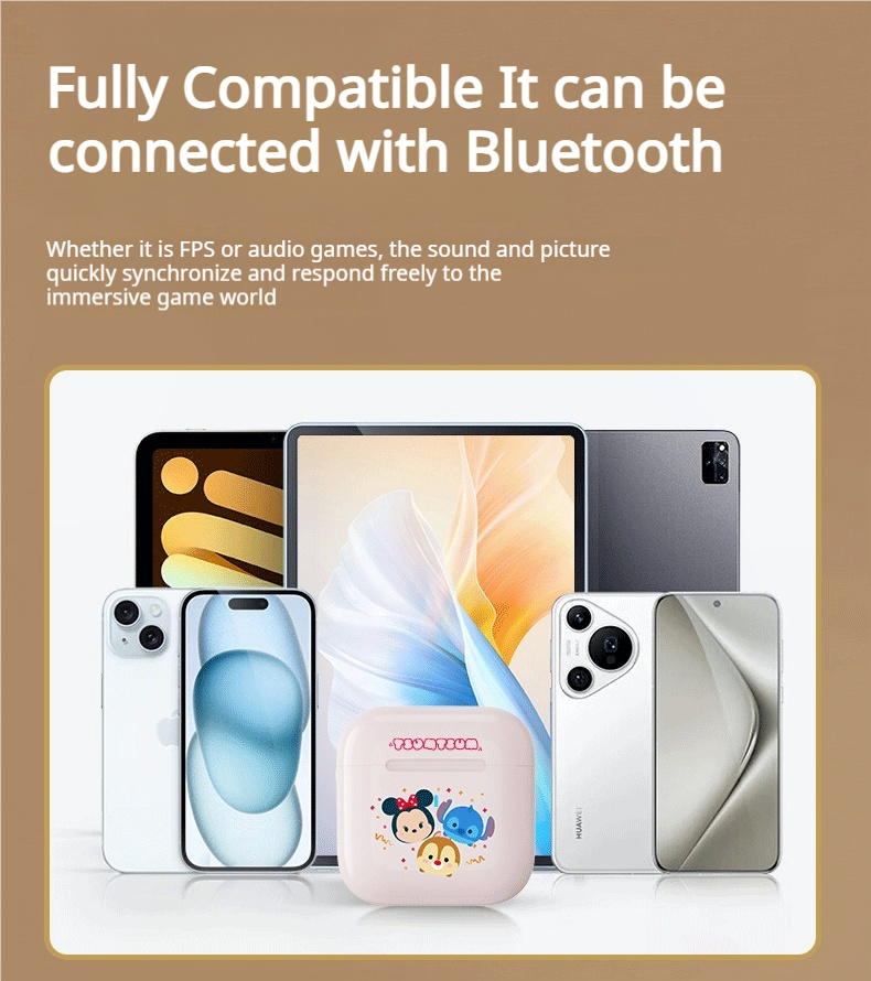 Mô tả Tai Nghe Nhét Tai Bluetooth Disney DN26 không dây Earphone Giảm Tiếng ồn dễ Thương ở chế độ Chờ Lâu Có Micrô Cho oxiaomi - 5
