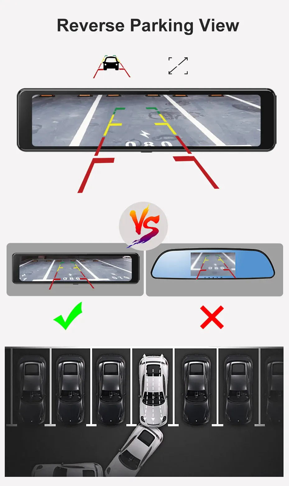 Mô tả ELKEVA 12 Inch 4K + 2K Xe Dvr WIFI Gương Dash Cam Ống Kính Kép Dashcam Drive Stream Gương Chiếu Hậu Màn Hình IPS Máy Ghi Video Camera - 7