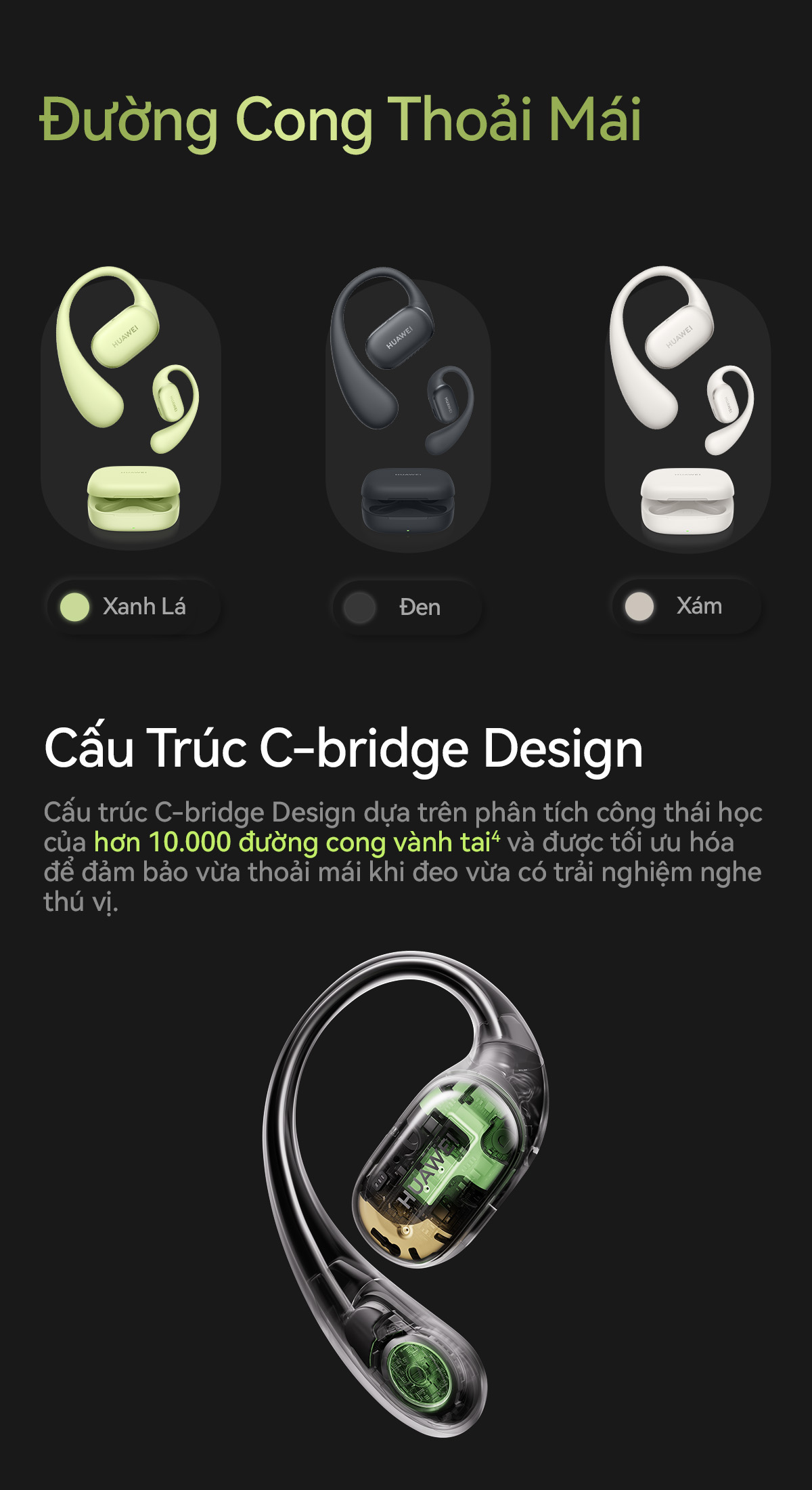 Mô tả Tai Nghe HUAWEI FreeArc Thiết Kế Góc Tam Giác 140° Tối Ưu | Chất Âm Bùng Nổ | Kháng Nước Chuẩn IP57 - 3
