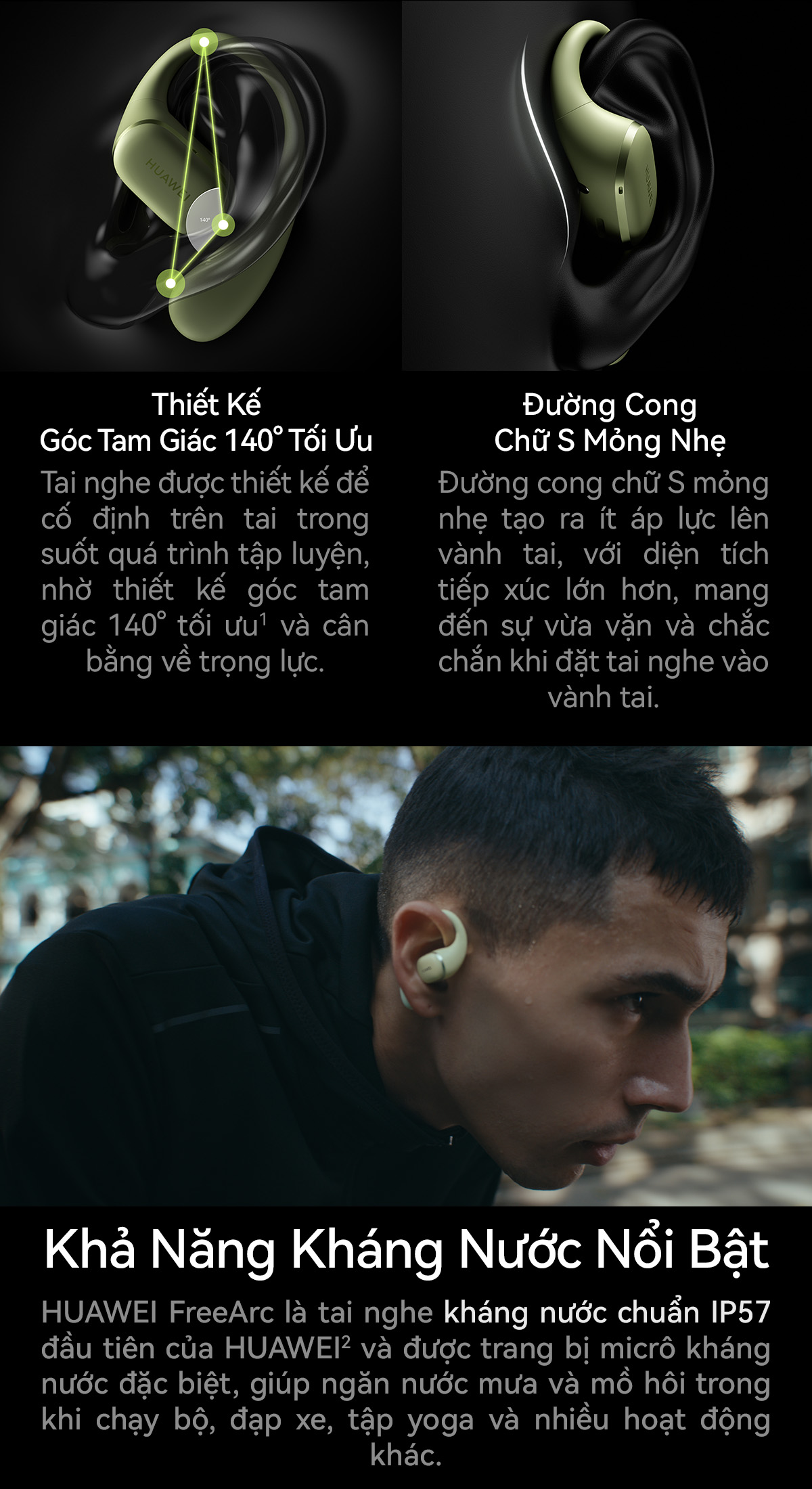 Mô tả Tai Nghe HUAWEI FreeArc Thiết Kế Góc Tam Giác 140° Tối Ưu | Chất Âm Bùng Nổ | Kháng Nước Chuẩn IP57 - 4