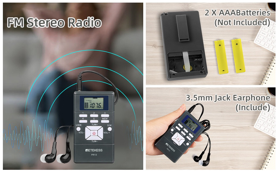 Mô tả Radio Retekess Pr13 Fm Mini Xách Tay Với Đồng Hồ Kỹ Thuật Số 24 Giờ - 2