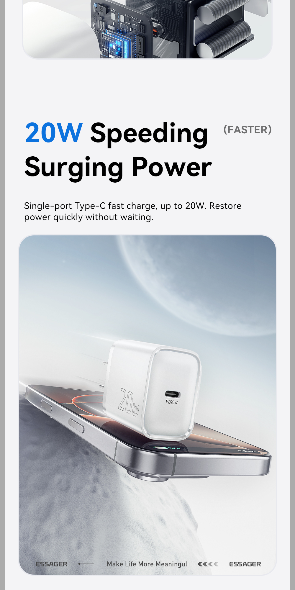 Mô tả Essager PD 20W / 30W USB-C Bộ sạc nhanh Bộ chuyển đổi phích cắm tường 3A Loại C - 3
